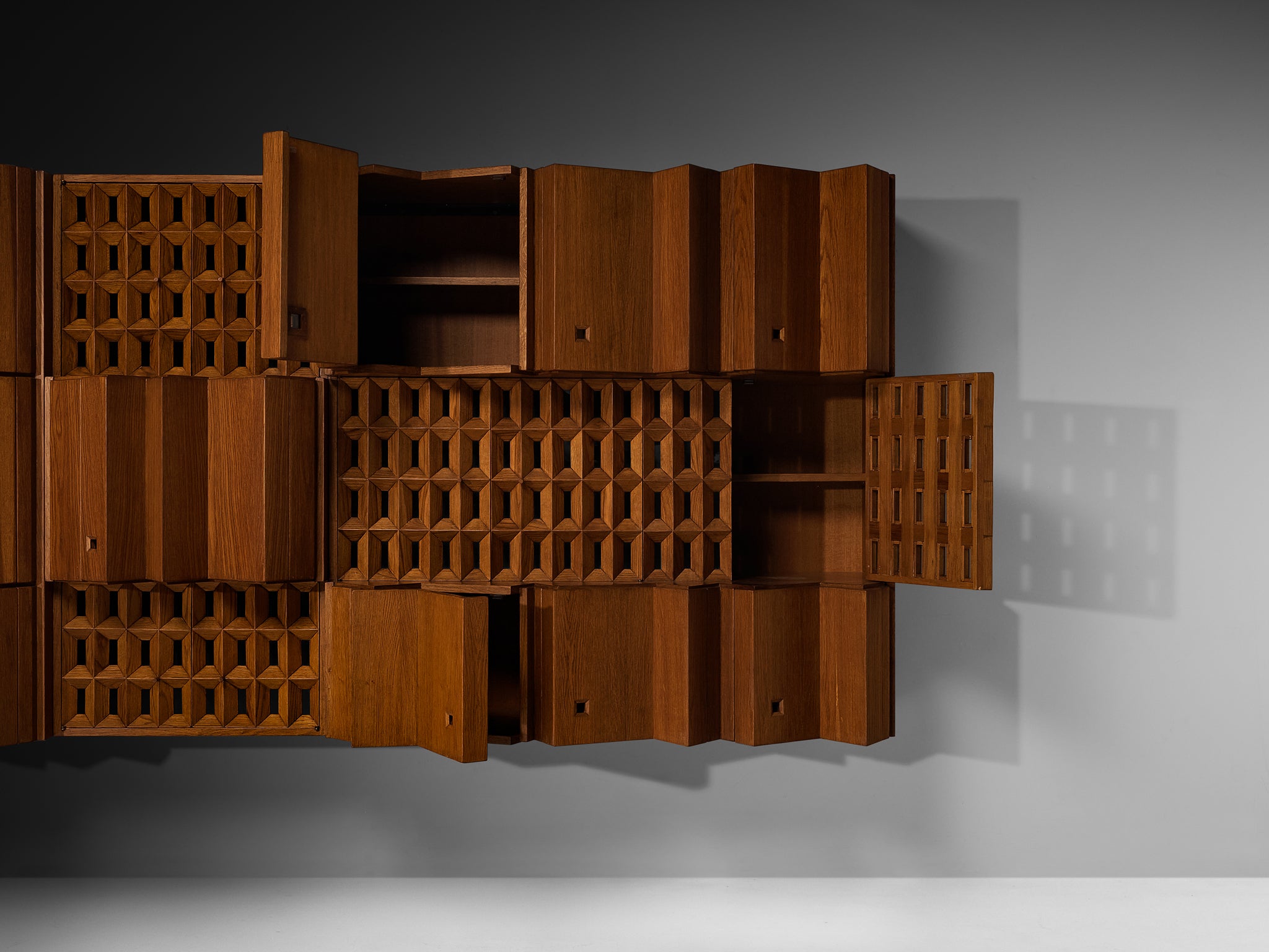 Unique Wall Unit by Giuseppe Rivadossi with Impressive Size in Oak 12.86 feet Case pieces and storage cabinets Morentz