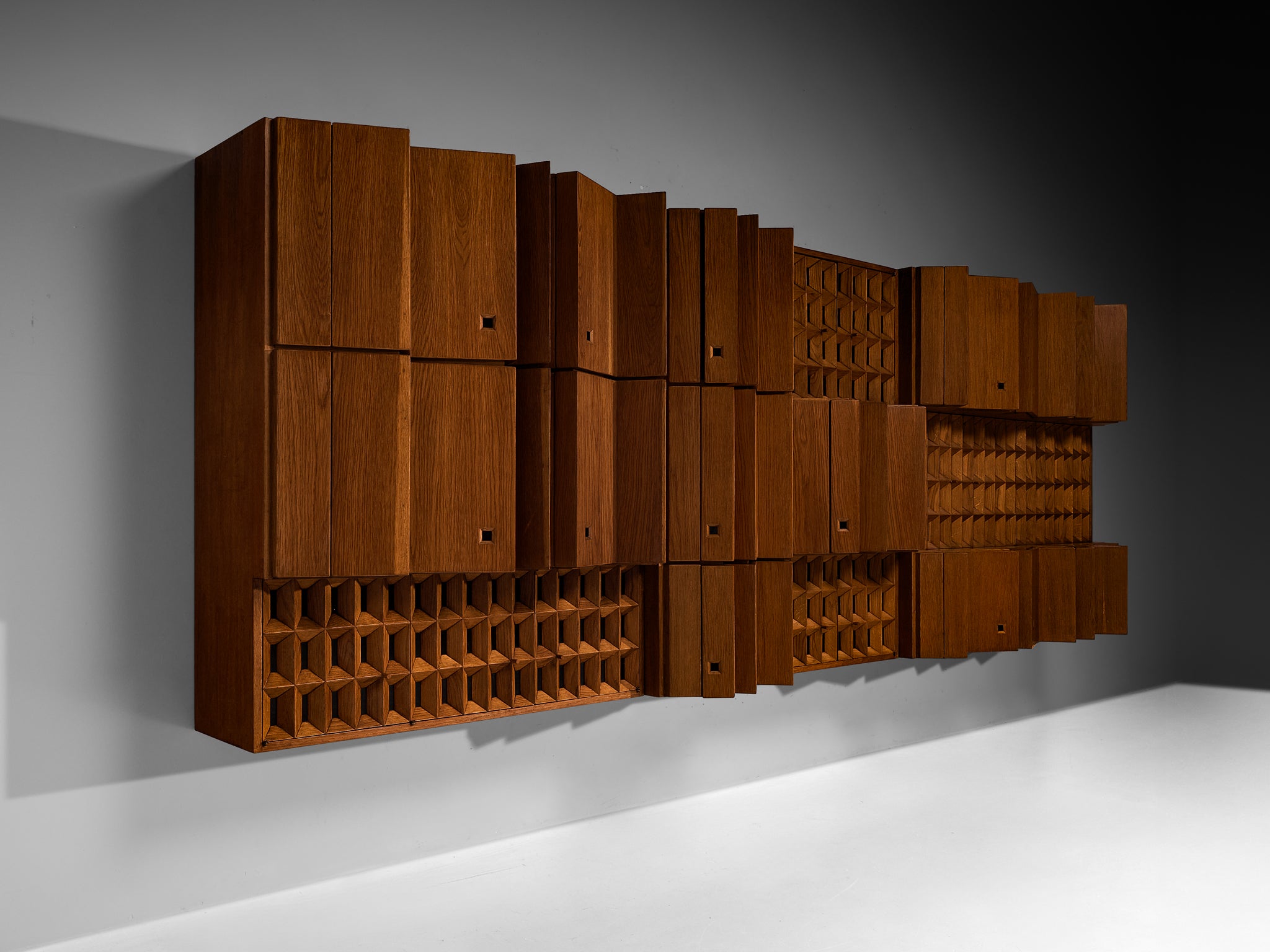 Unique Wall Unit by Giuseppe Rivadossi with Impressive Size in Oak 12.86 feet Case pieces and storage cabinets Morentz