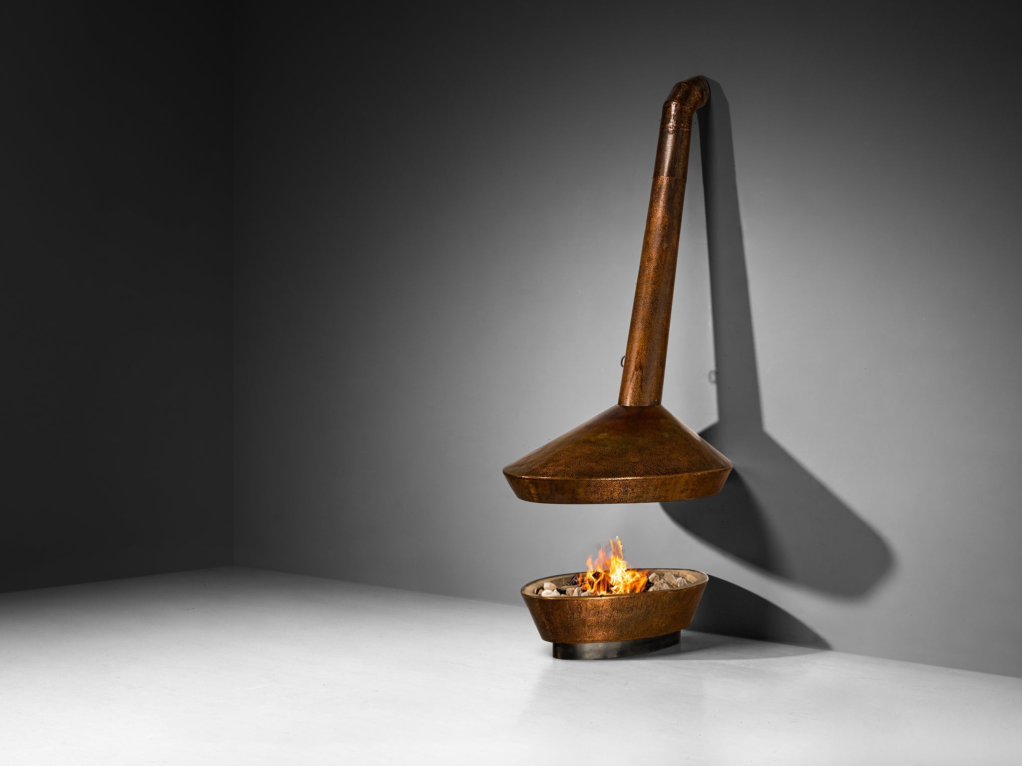 Ugo Trevisan Mid-Century Modern Italian Fireplace in Embossed Copper uncategorized Morentz