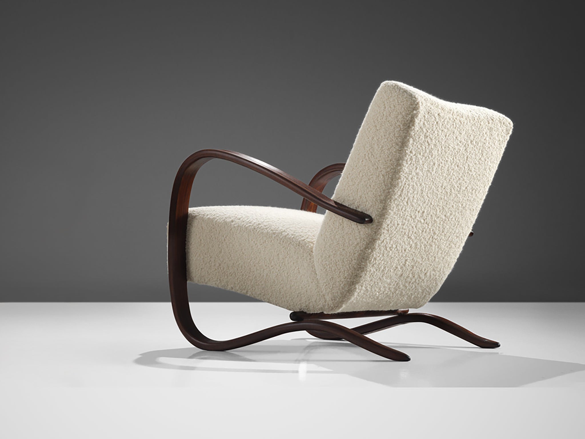 Jindrich Halabala Lounge Chair in White Bouclé