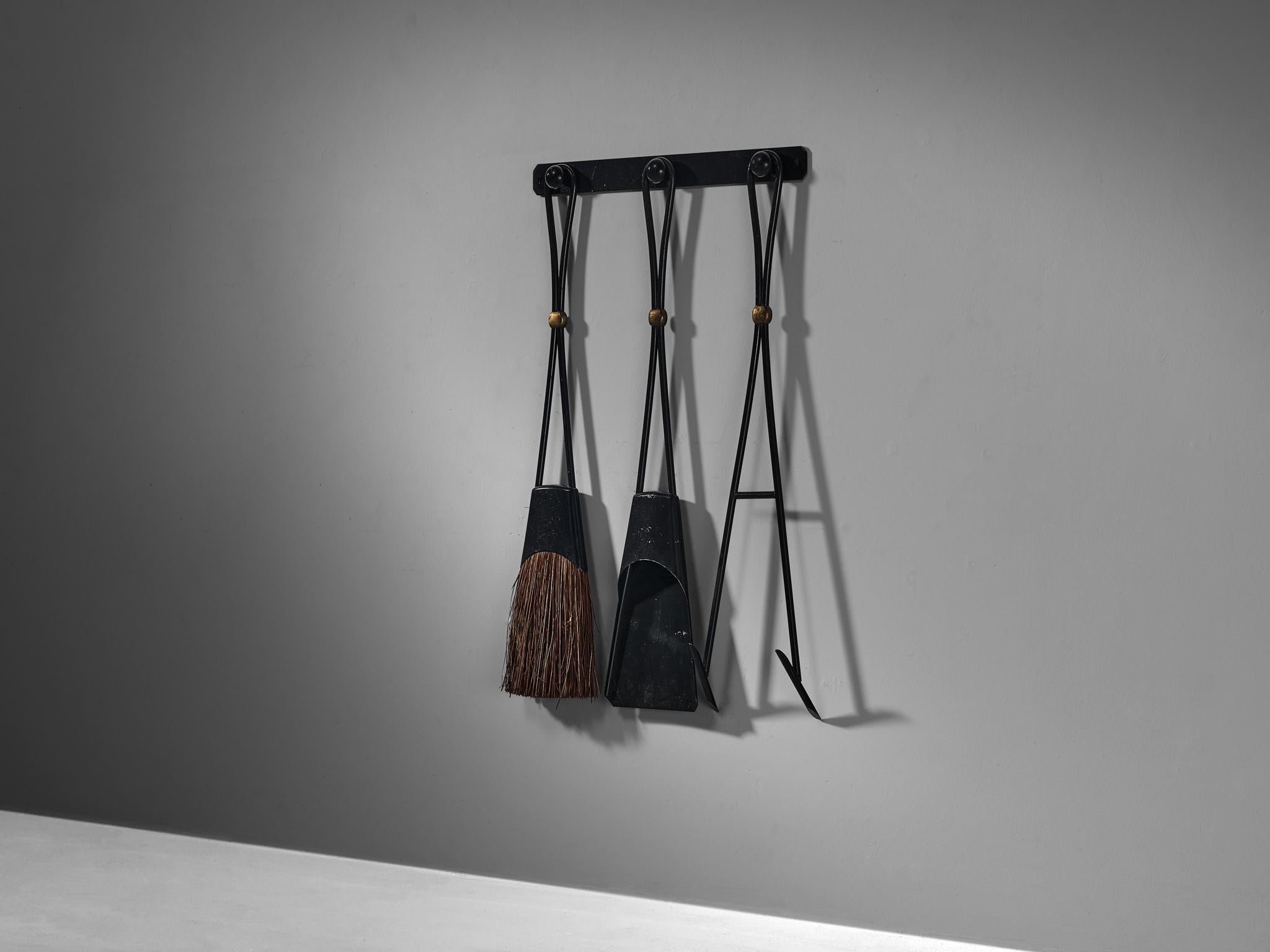 Jens Harald Quistgaard for Dansk Fireplace Set in Iron building and garden elements Morentz