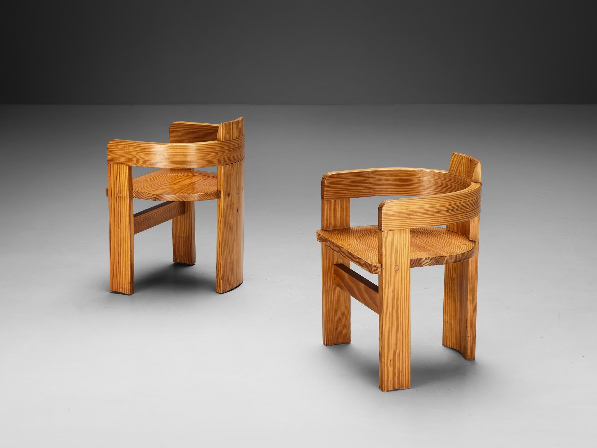 Set of Twelve Italian Architectural Armchairs in Cypress Wood seating Morentz