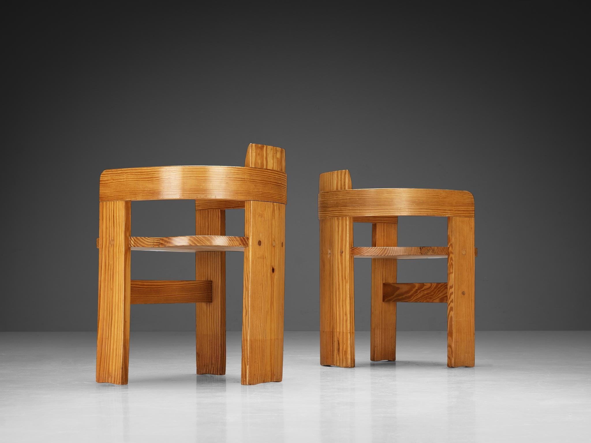 Set of Twelve Italian Architectural Armchairs in Cypress Wood seating Morentz