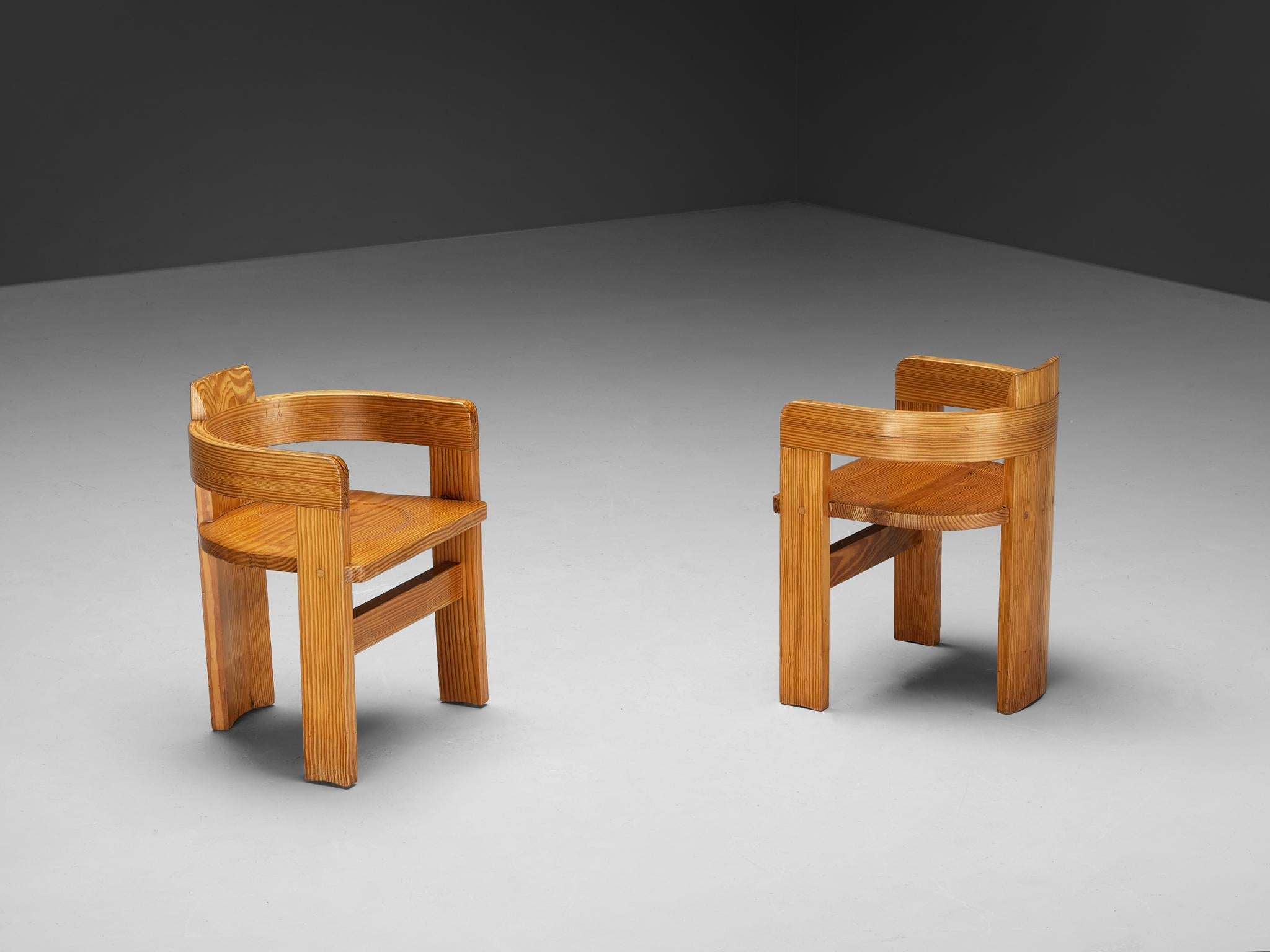 Set of Twelve Italian Architectural Armchairs in Cypress Wood seating Morentz