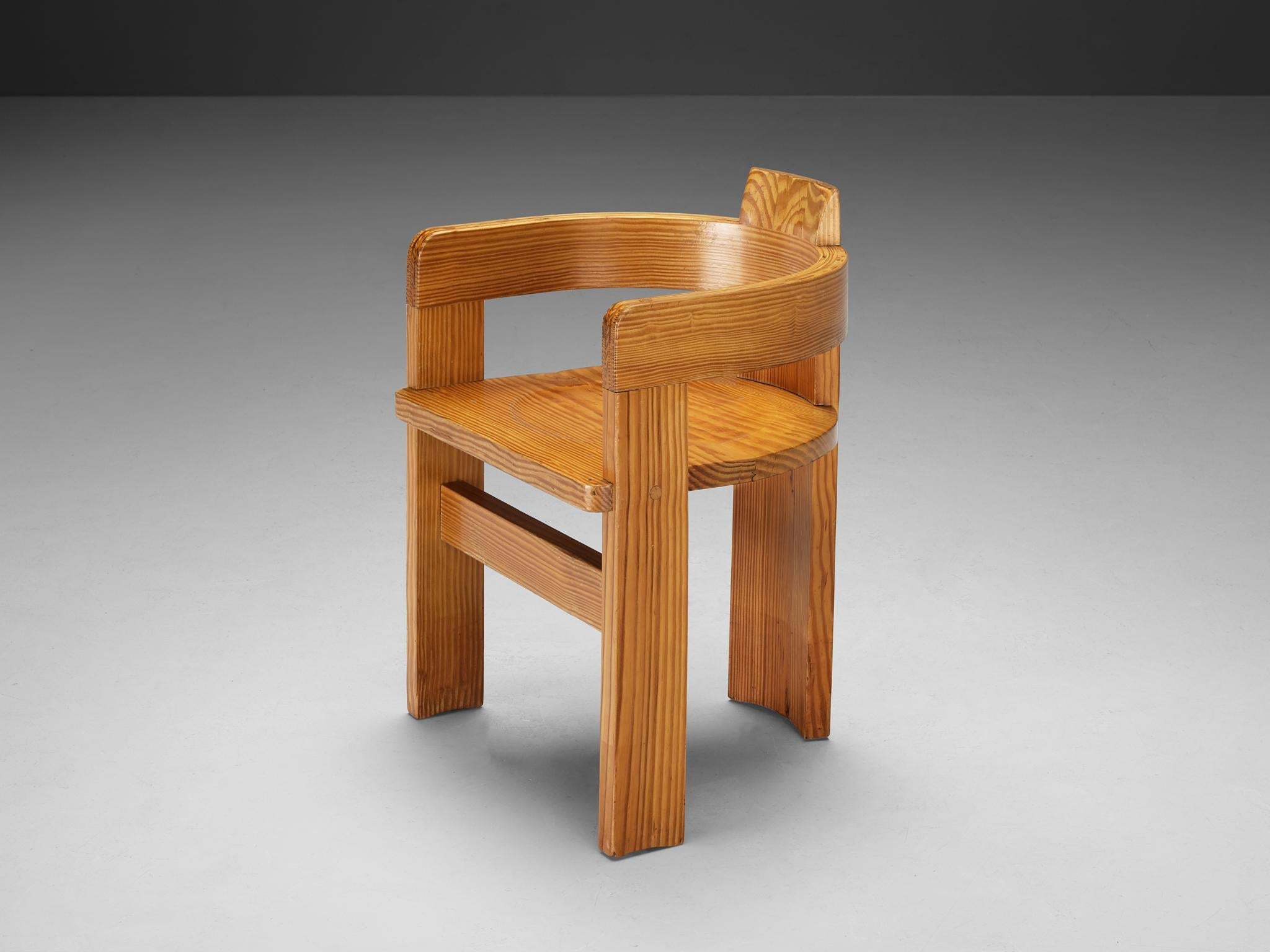 Set of Twelve Italian Architectural Armchairs in Cypress Wood seating Morentz