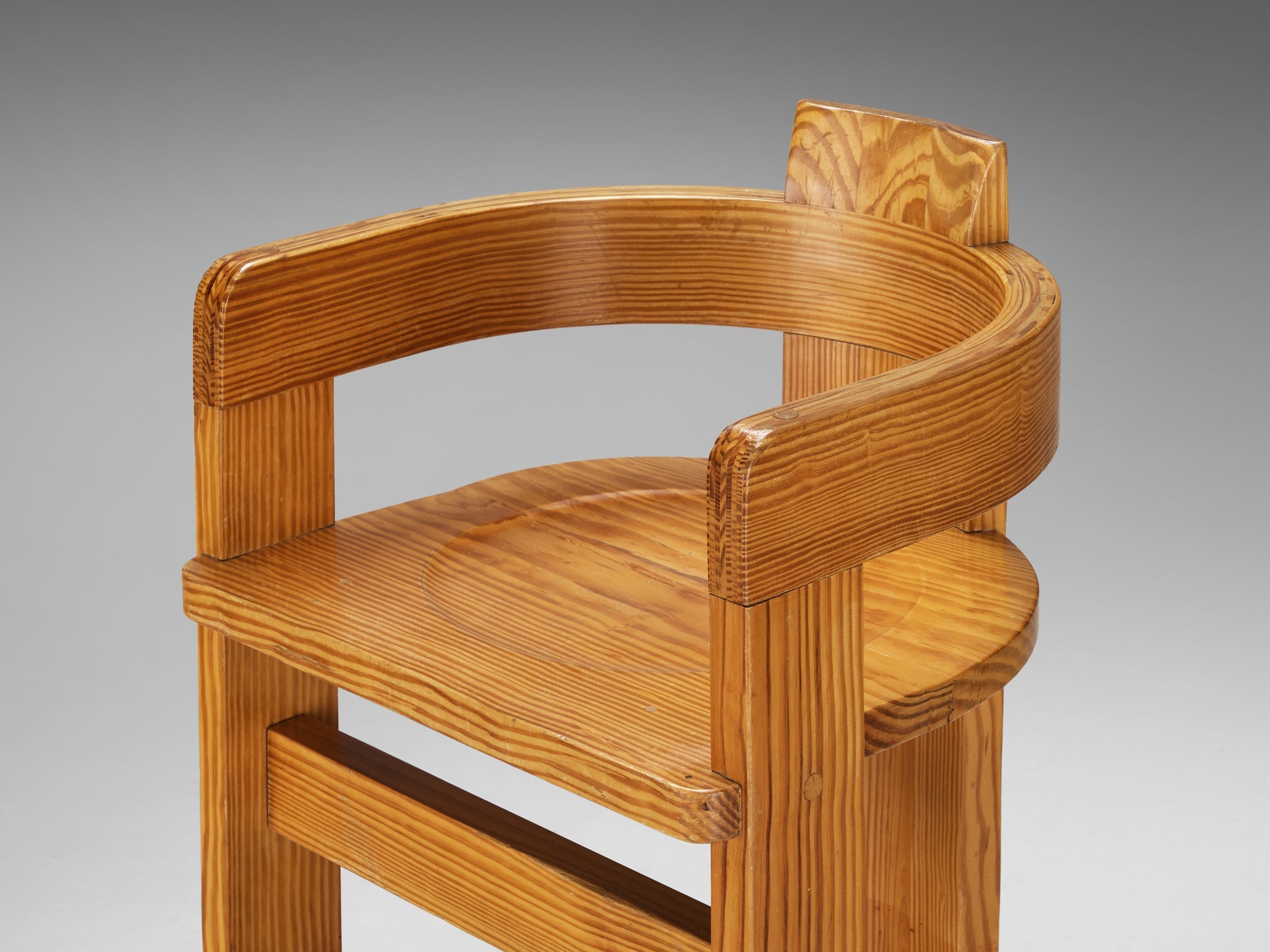 Set of Eight Italian Architectural Armchairs in Cypress Wood seating Morentz