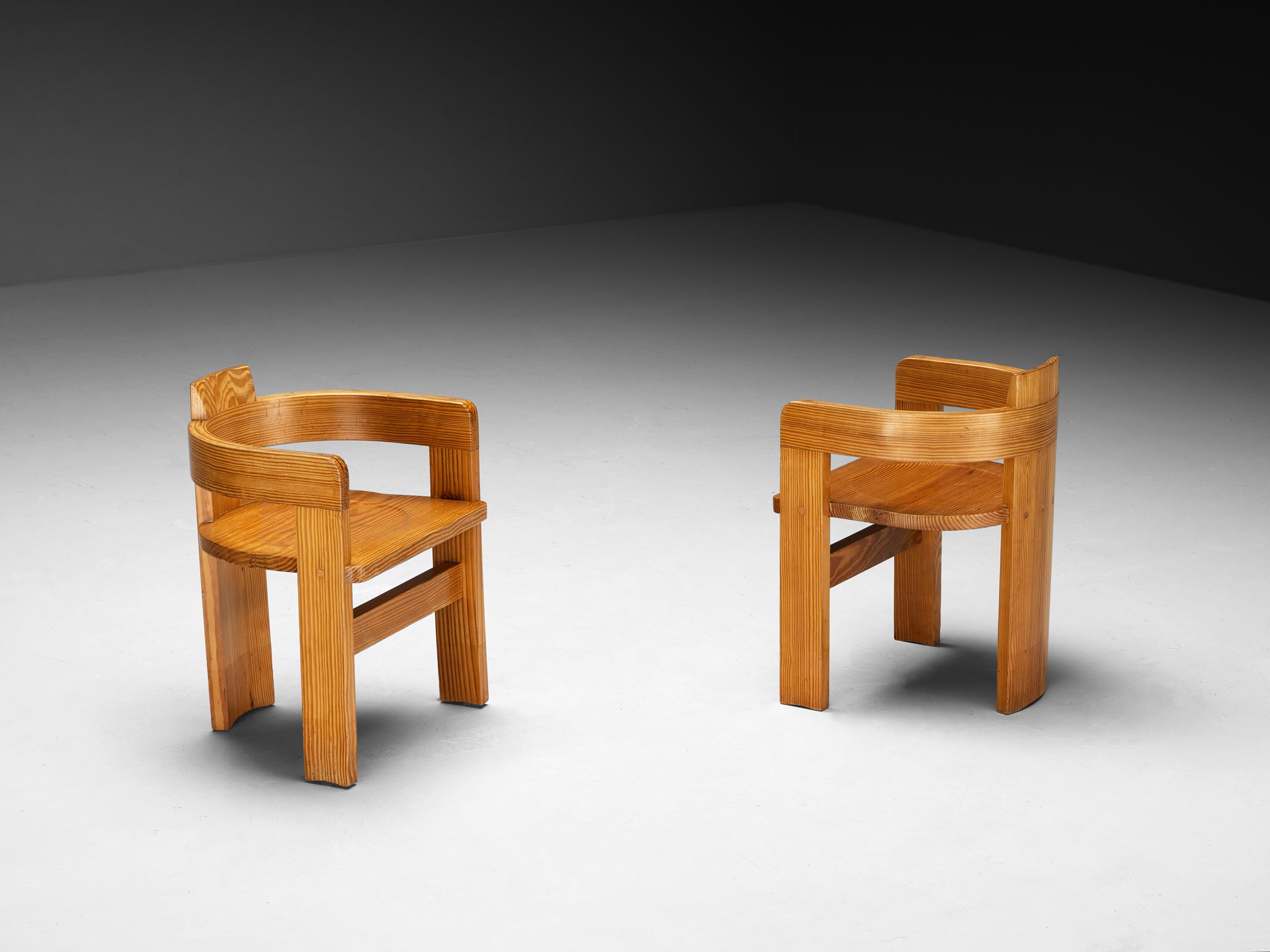 Pair of Italian Architectural Armchairs in Cypress Wood Seating Morentz