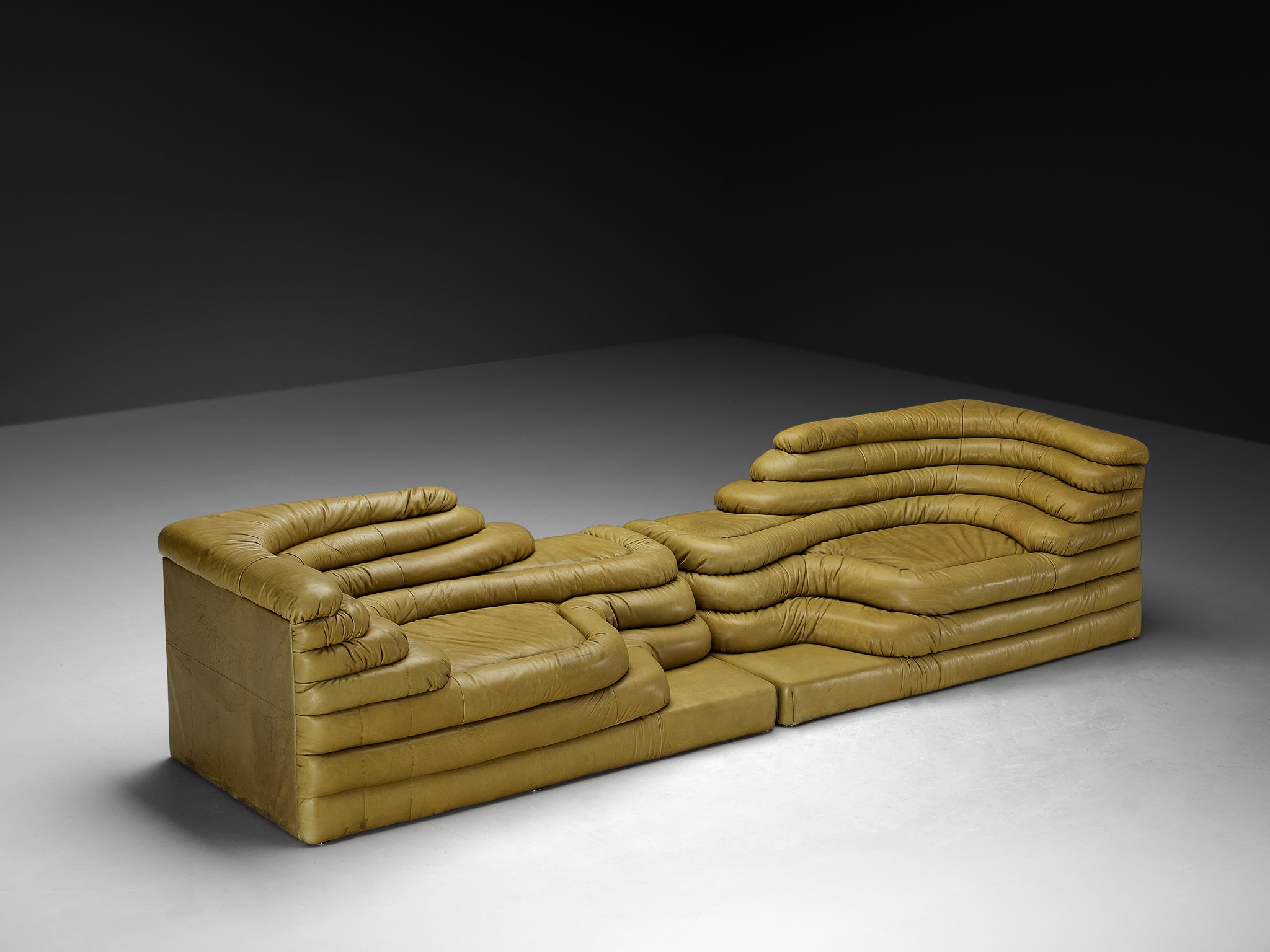 Ubald Klug for De Sede 'Terrazza' Landscapes in Olive Green Leather Seating Morentz