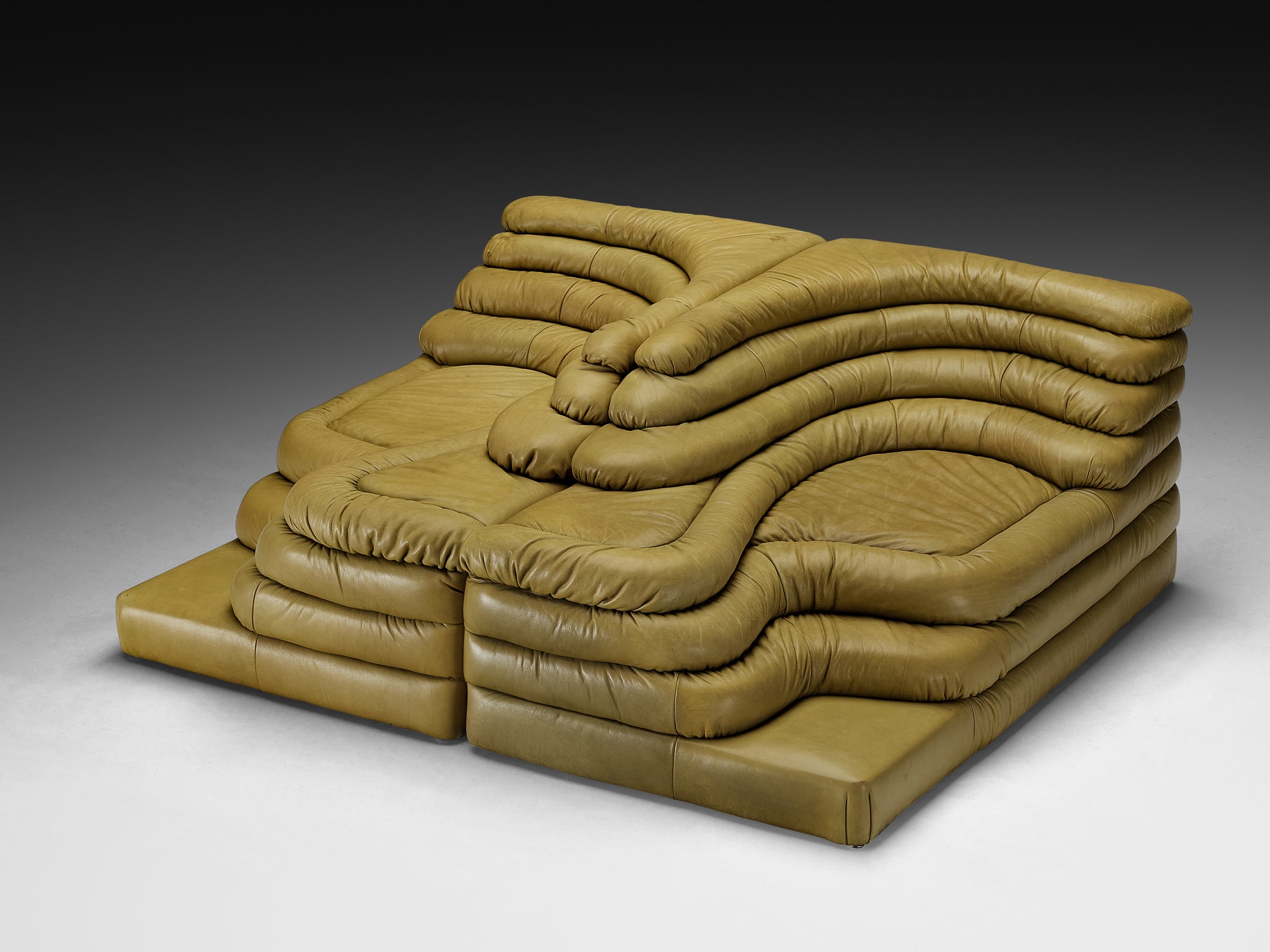 Ubald Klug for De Sede 'Terrazza' Landscapes in Olive Green Leather Seating Morentz