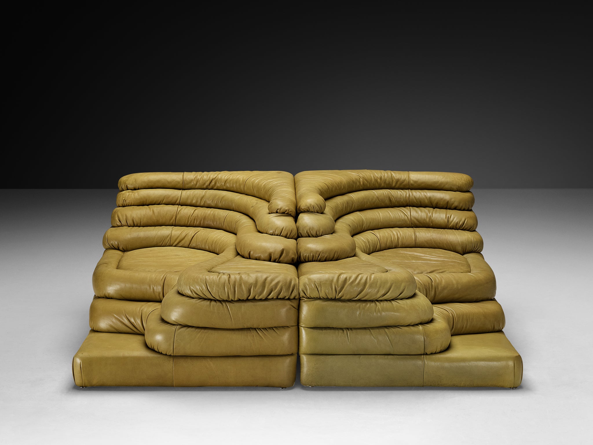 Ubald Klug for De Sede 'Terrazza' Landscapes in Olive Green Leather Seating Morentz