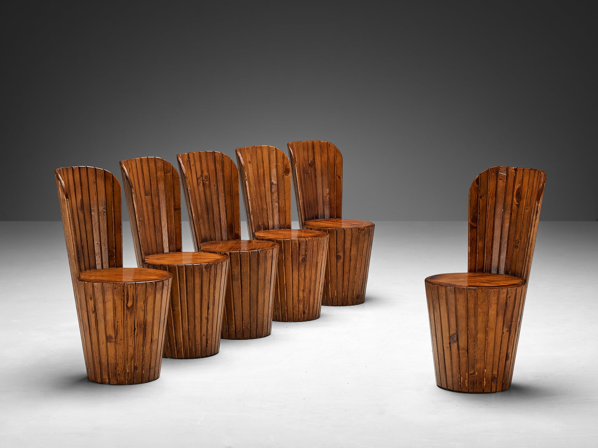 Italian Naturalistic Set of Six Dining Chairs in Pine Seating Morentz