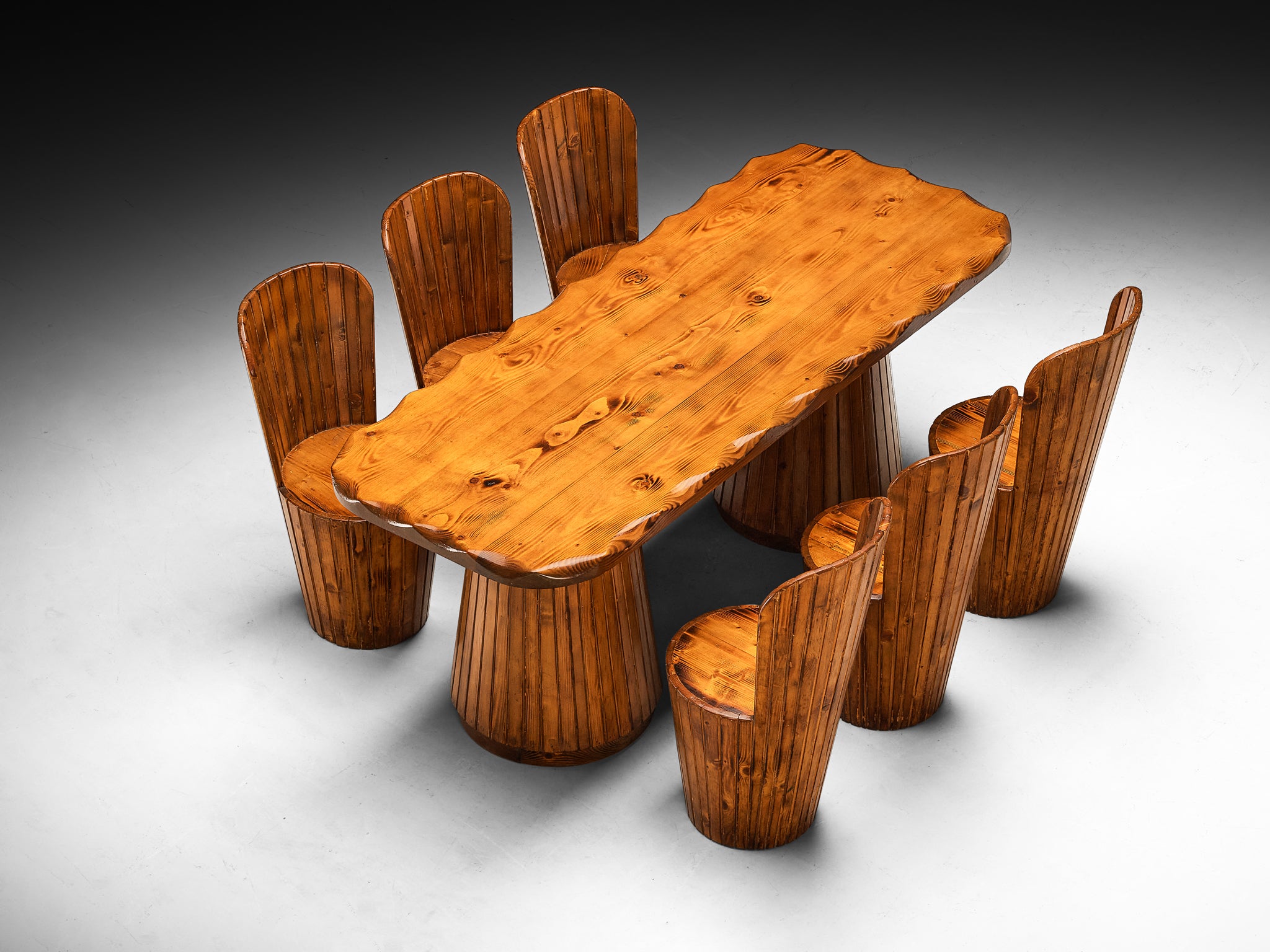 Italian Naturalistic Dining Set With Six Chairs and Table in Pine Tables Morentz