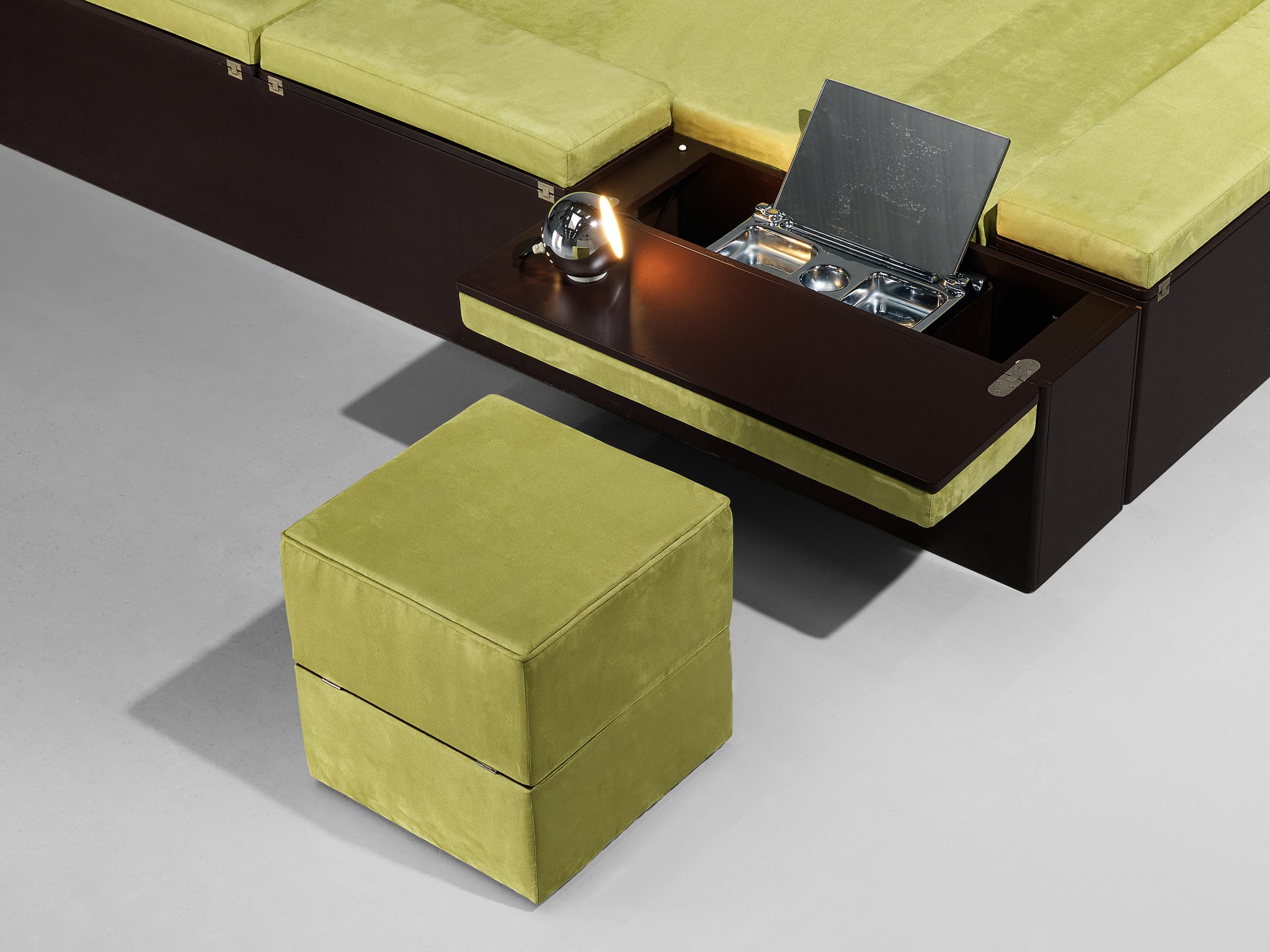 Vittorio Rossi and Luciano Bertoncini for Cjfra 'Zattera' Bed in Green Fabric More Furniture and Collectibles Morentz