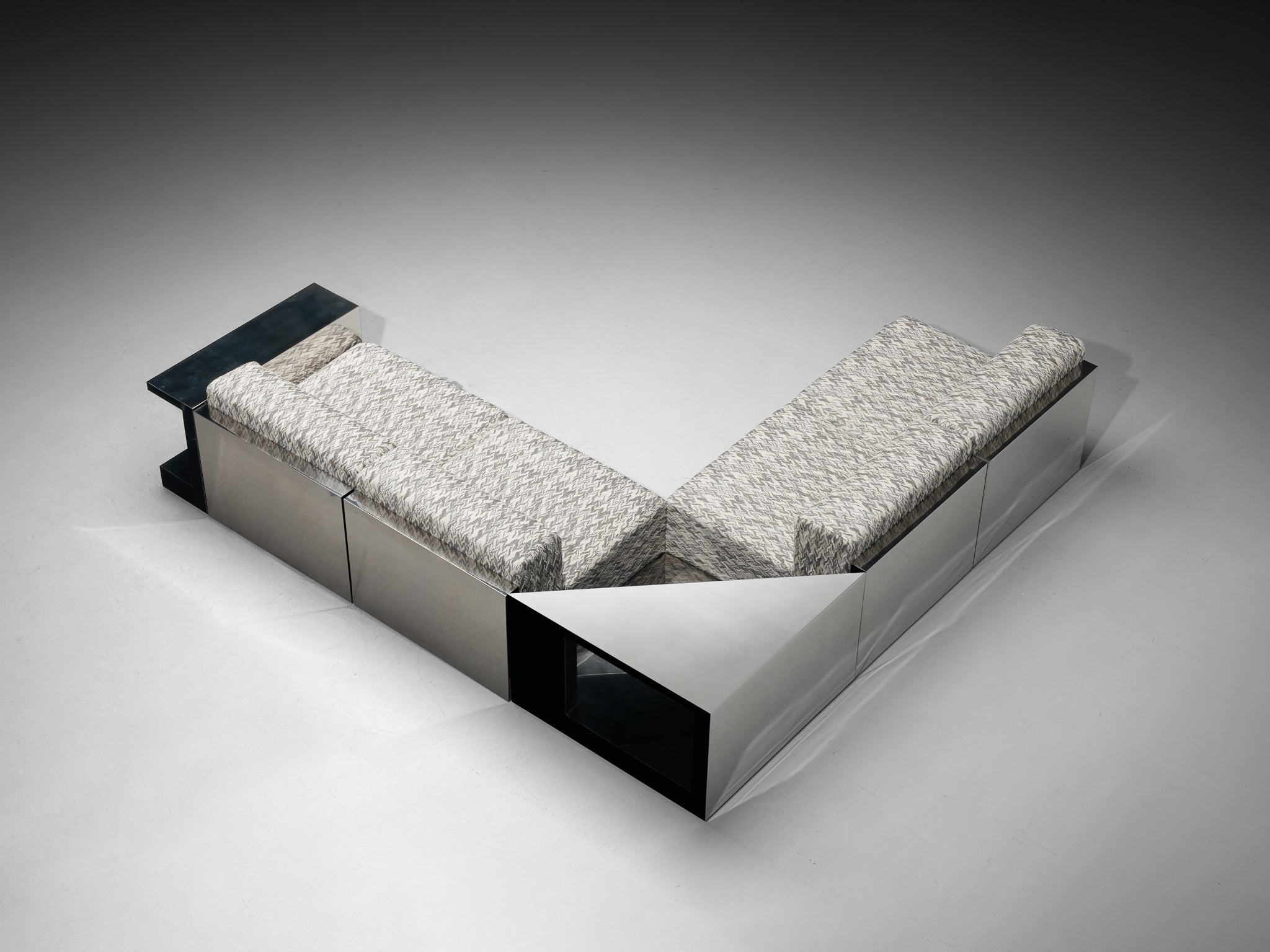 Italian Modular Sofa in Metal and Patterned Grey Fabric Seating Morentz