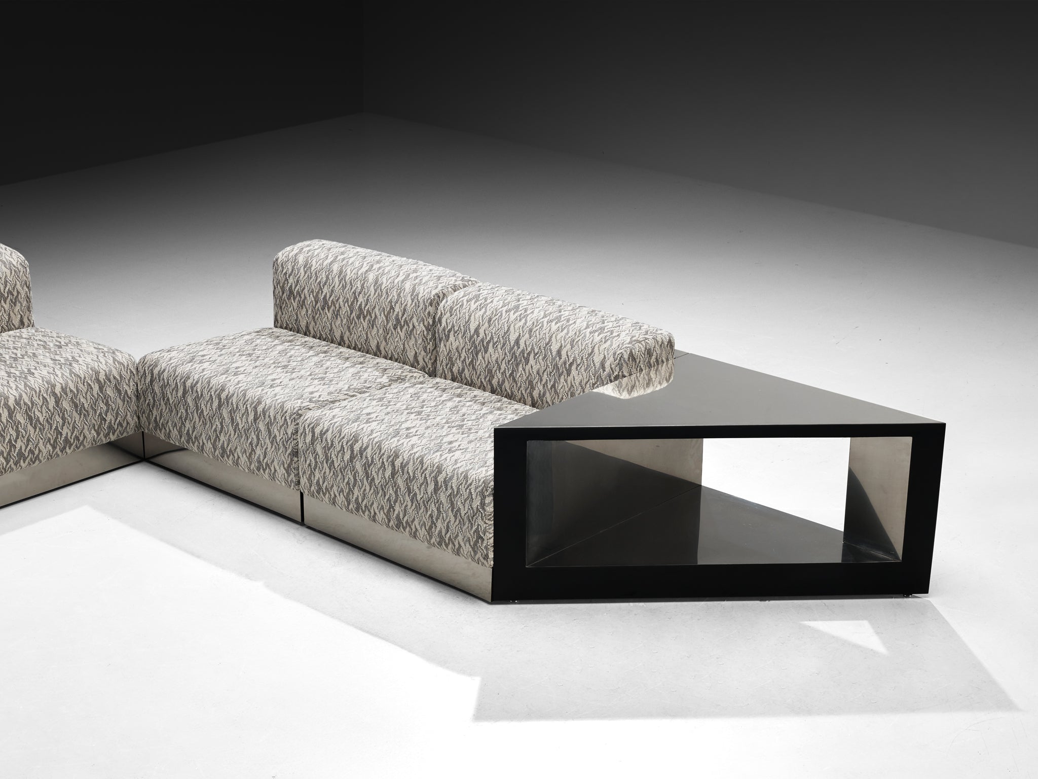 Italian Modular Sofa in Metal and Patterned Grey Fabric Seating Morentz