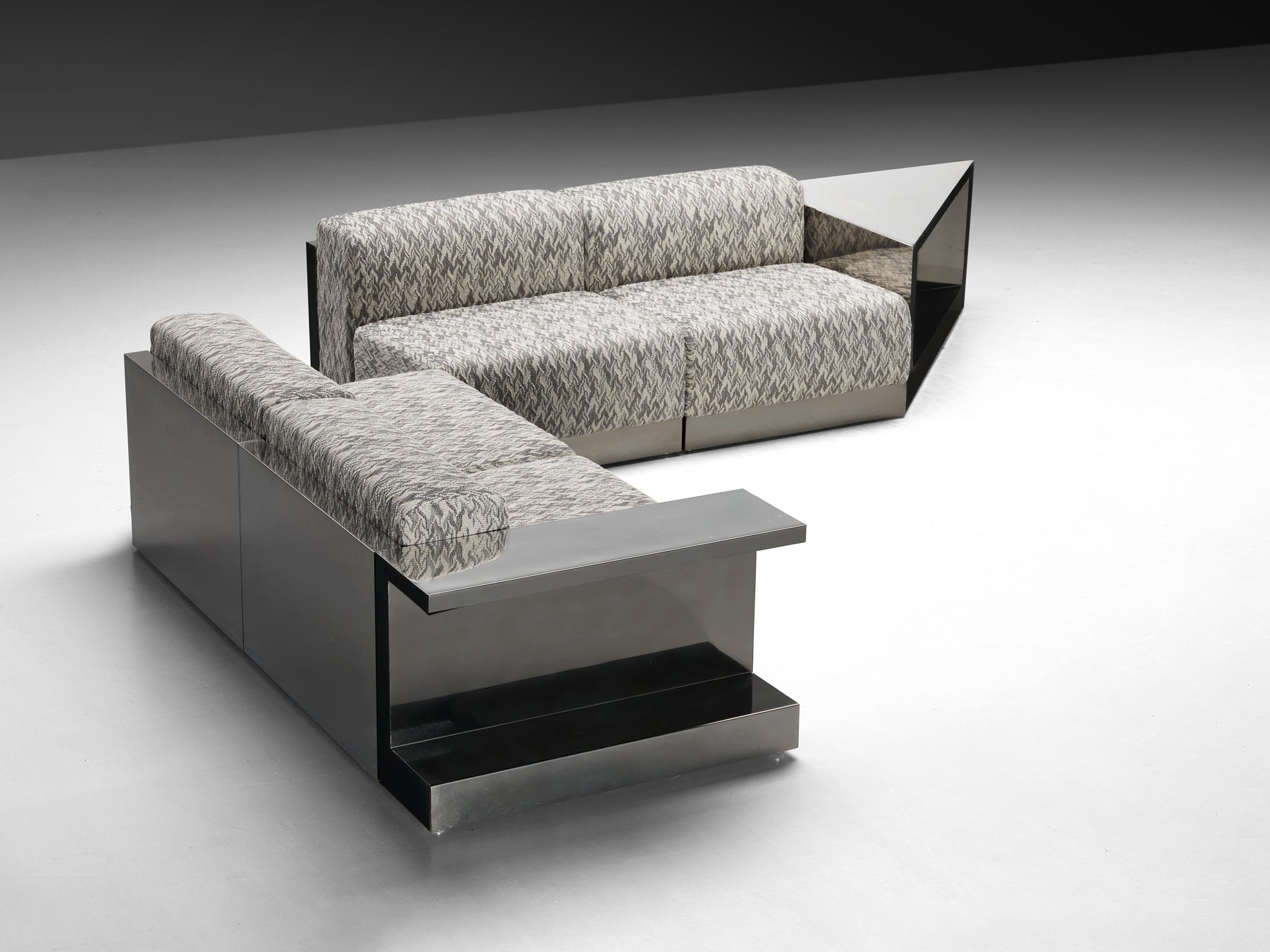 Italian Modular Sofa in Metal and Patterned Grey Fabric Seating Morentz