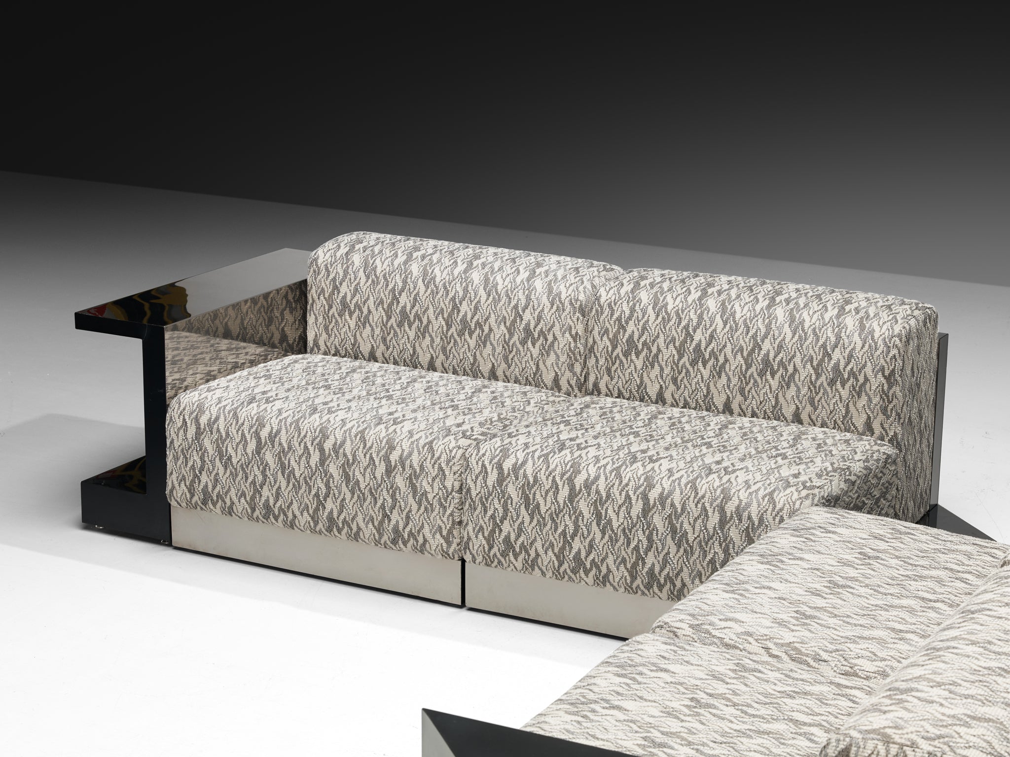 Italian Modular Sofa in Metal and Patterned Grey Fabric Seating Morentz