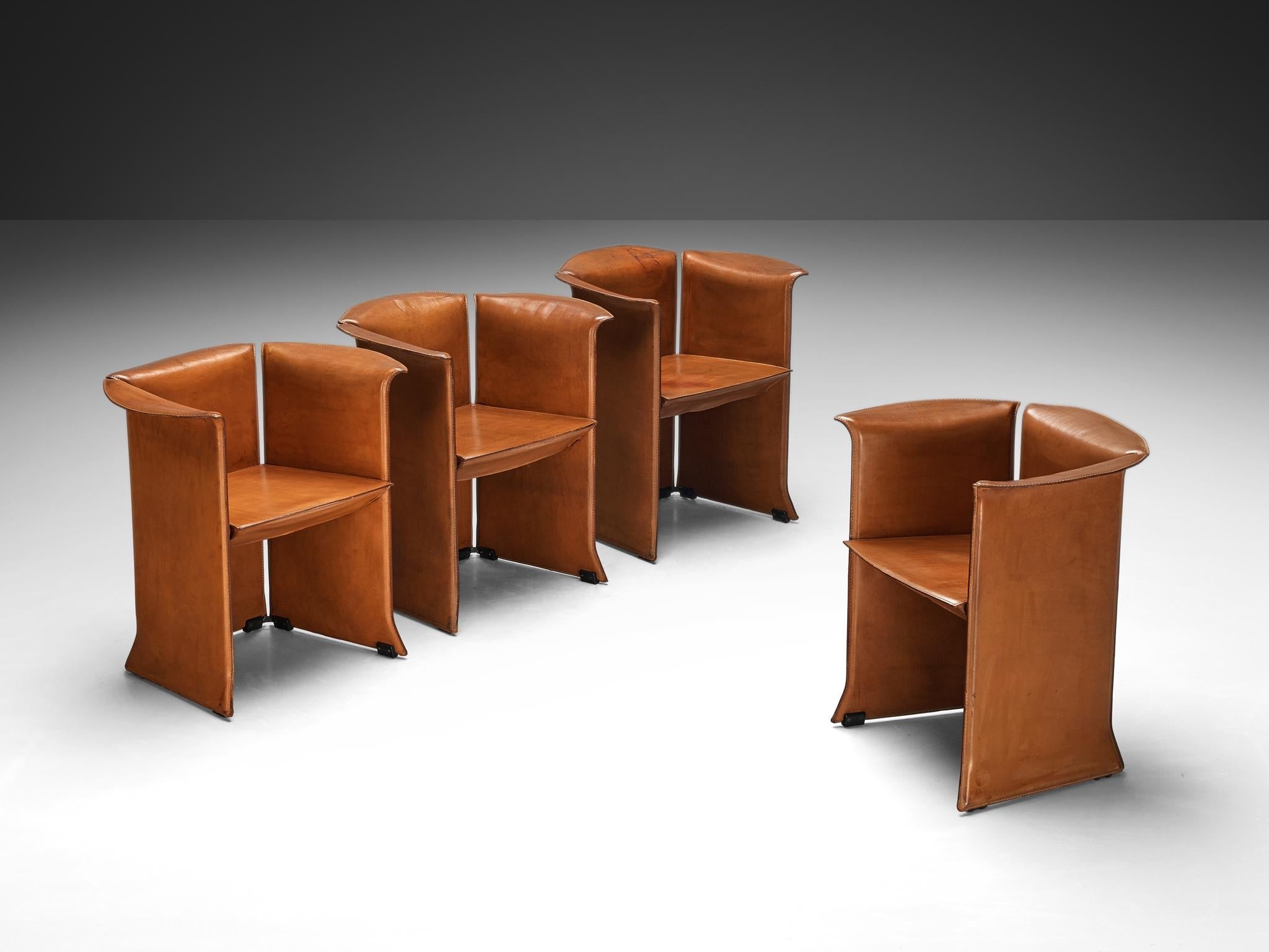 Isao Hosoe for Cassina 'Artù' Armchairs in Cognac Brown Leather