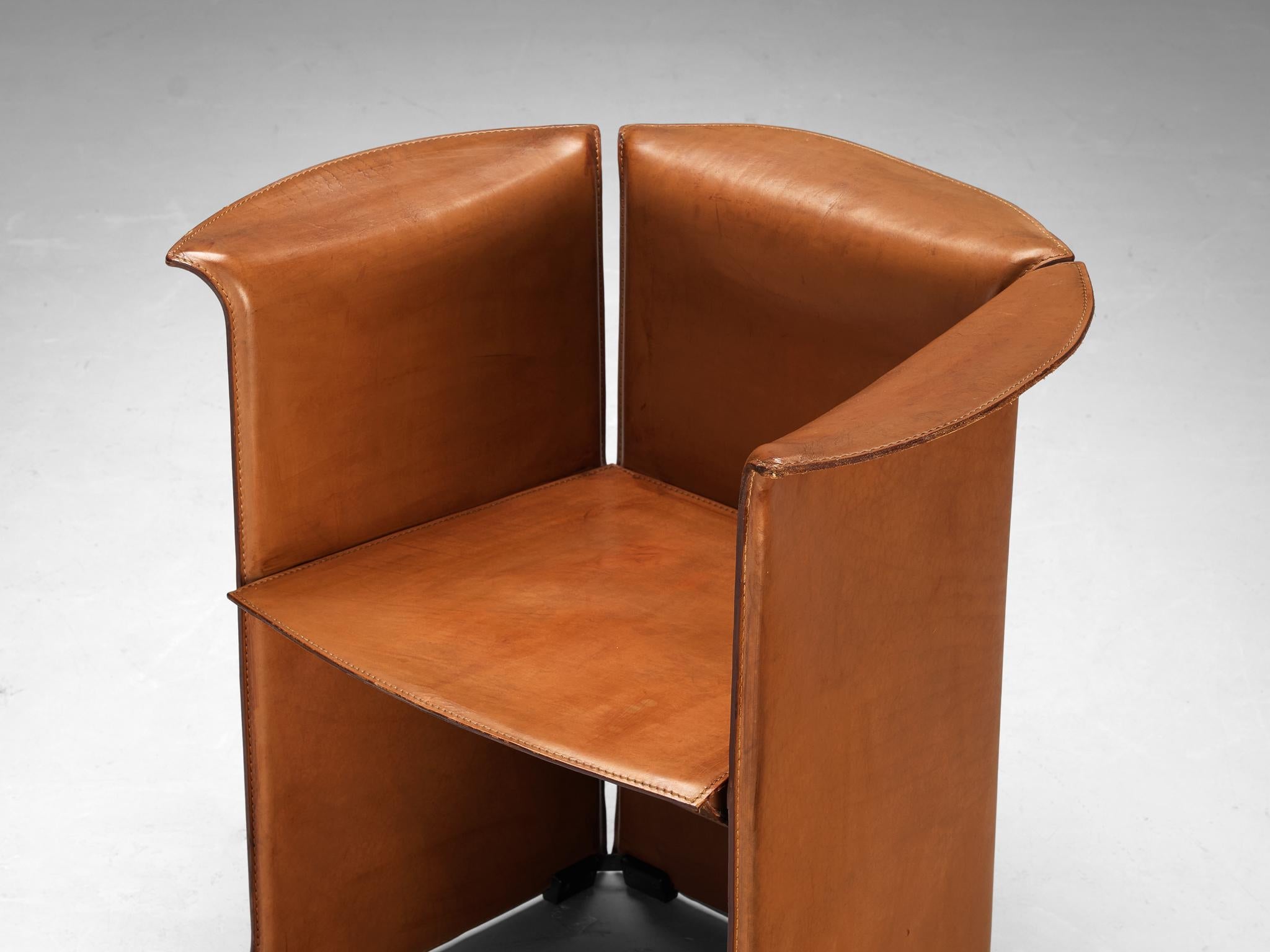 Isao Hosoe for Cassina 'Artù' Armchairs in Cognac Brown Leather