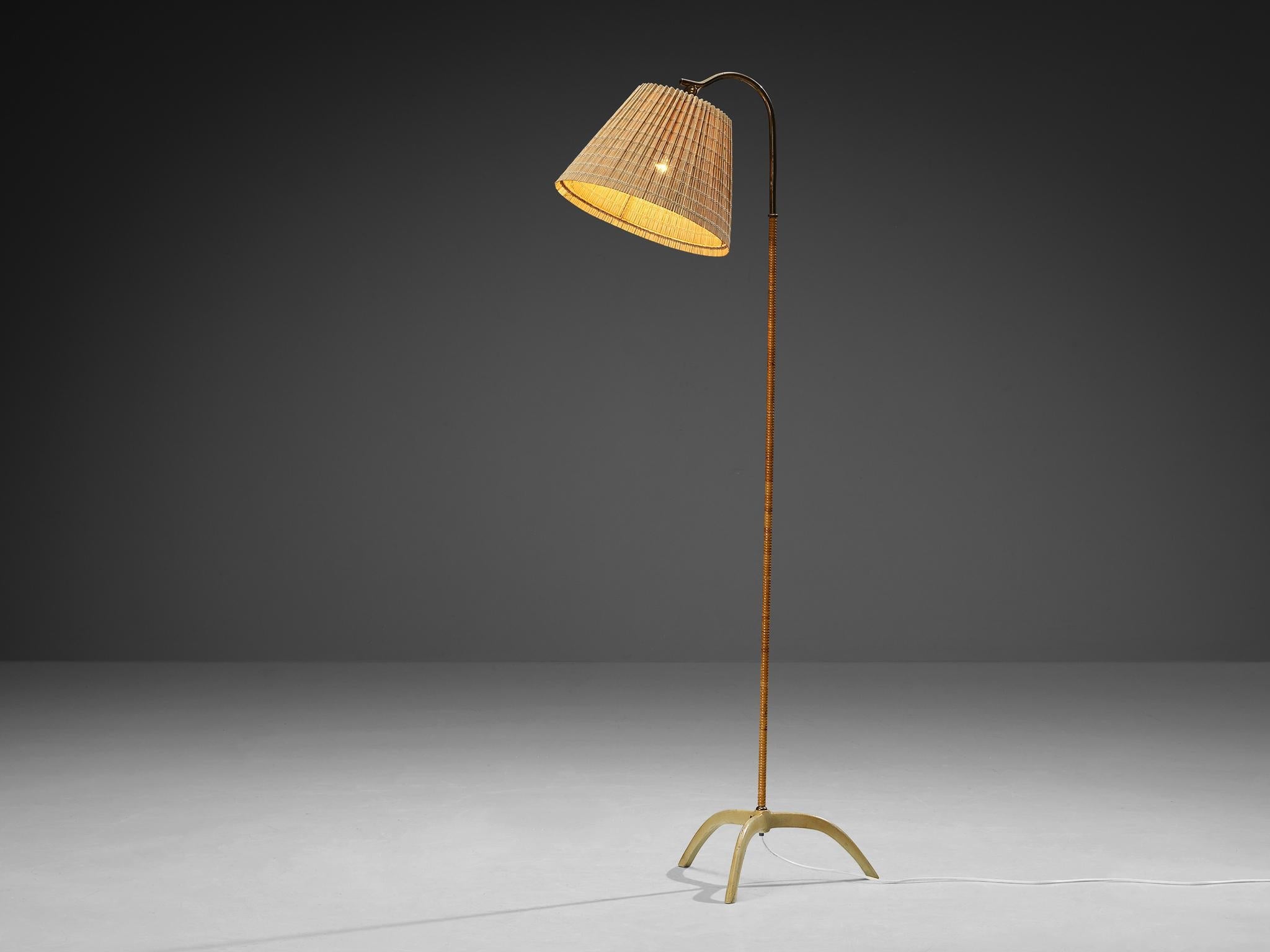 Paavo Tynell for Taito Oy '9609' Floor Lamp in Cane and Brass