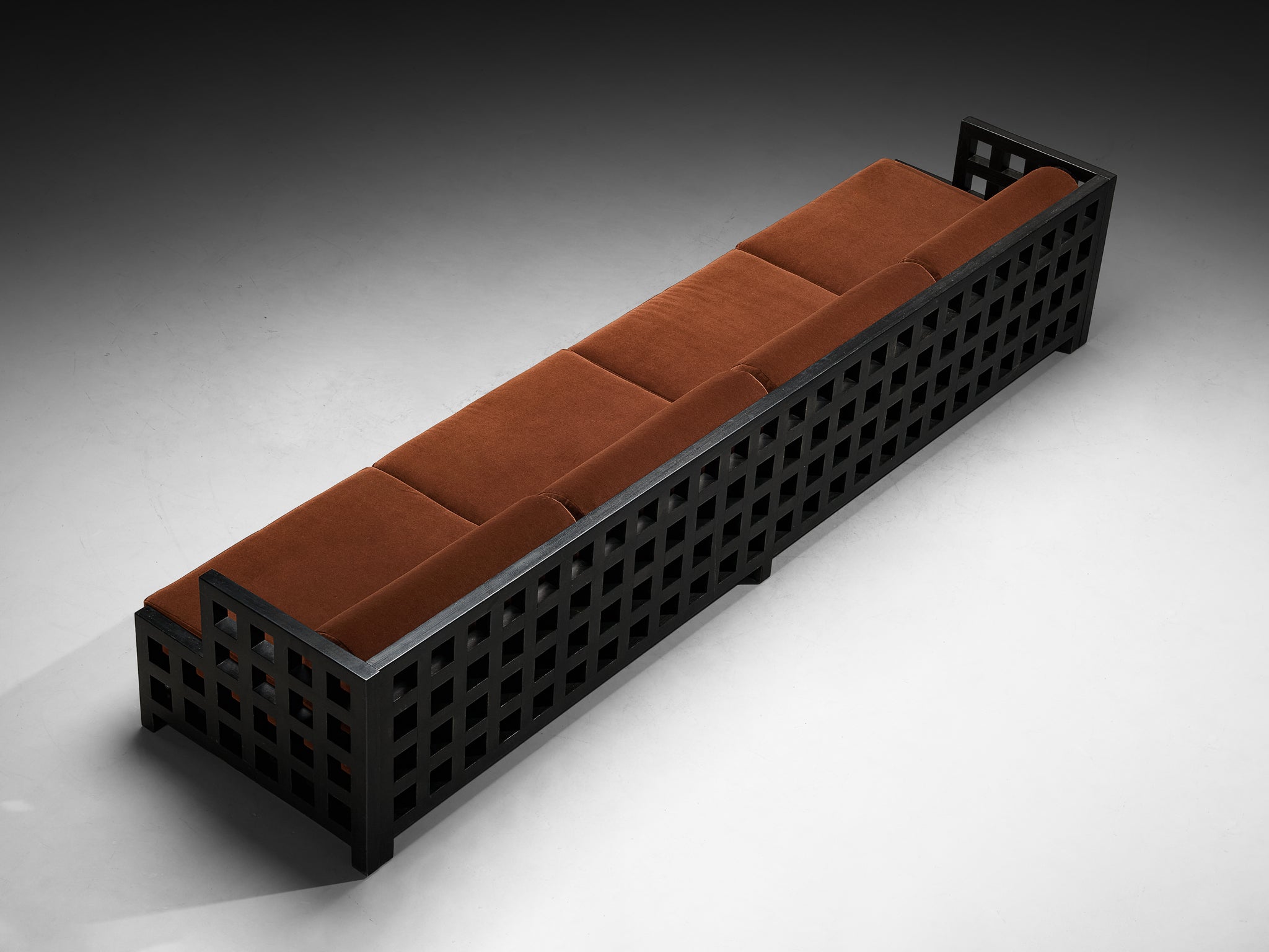 Geometric Sofa with Grid Framework in Black Lacquered Ash Seating Morentz