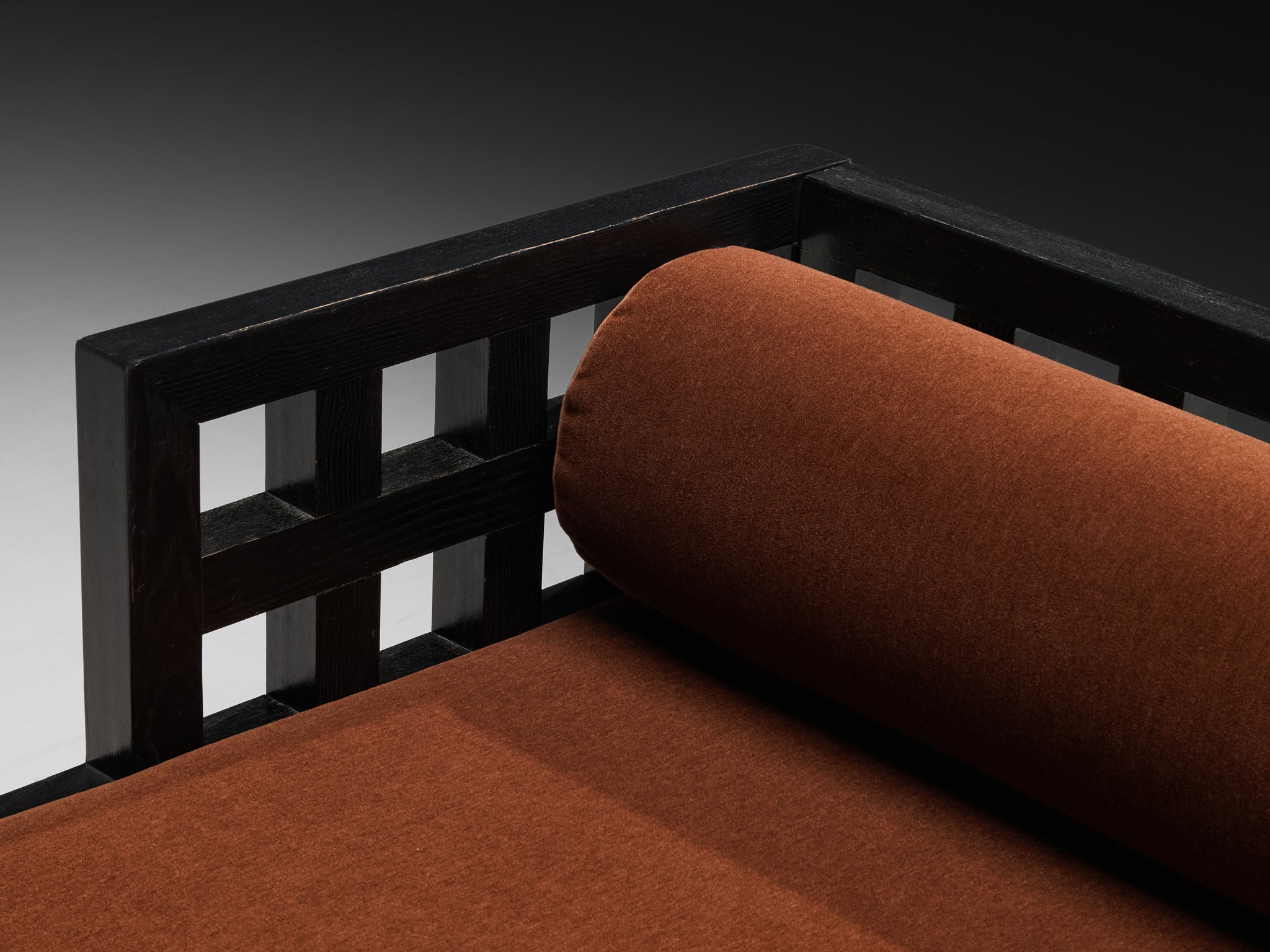 Geometric Sofa with Grid Framework in Black Lacquered Ash Seating Morentz