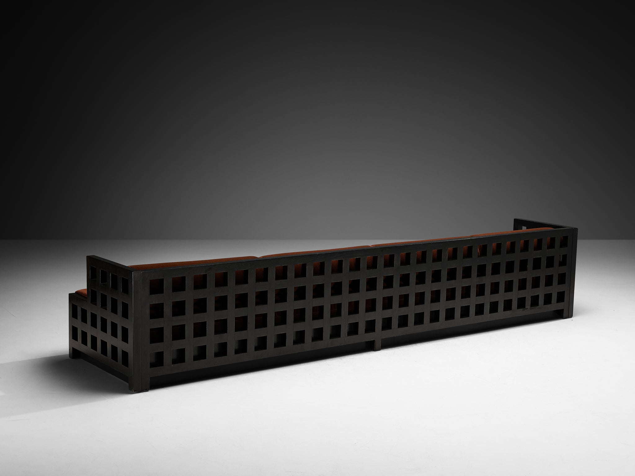 Geometric Sofa with Grid Framework in Black Lacquered Ash Seating Morentz