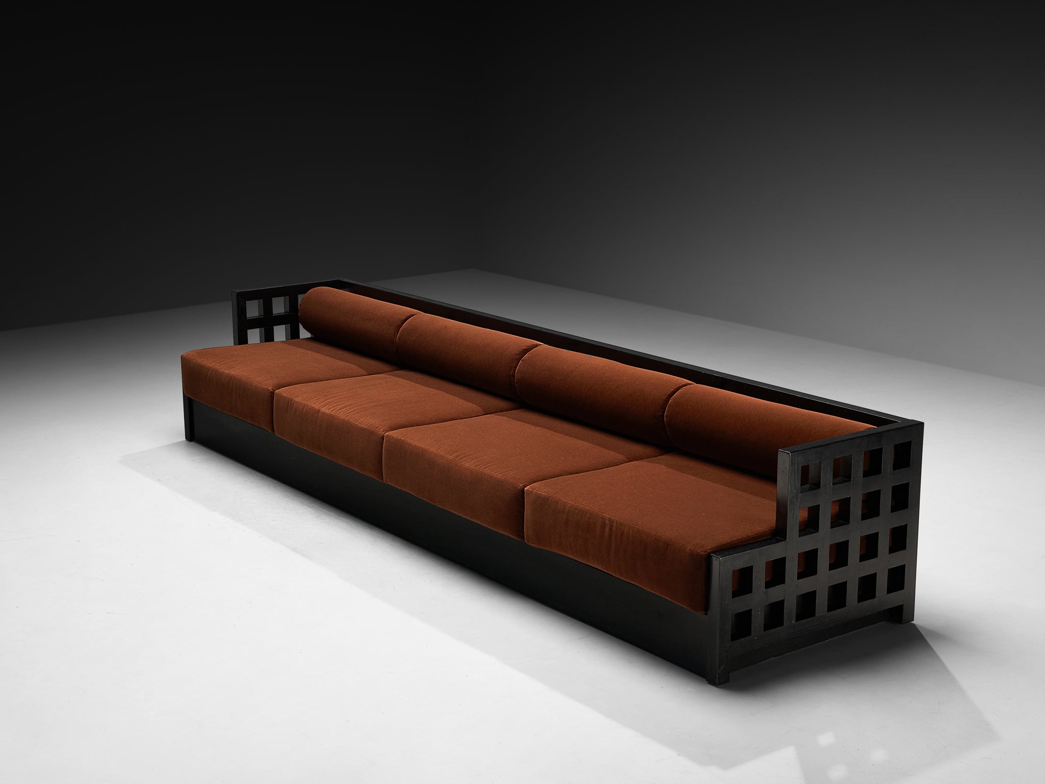 Geometric Sofa with Grid Framework in Black Lacquered Ash Seating Morentz