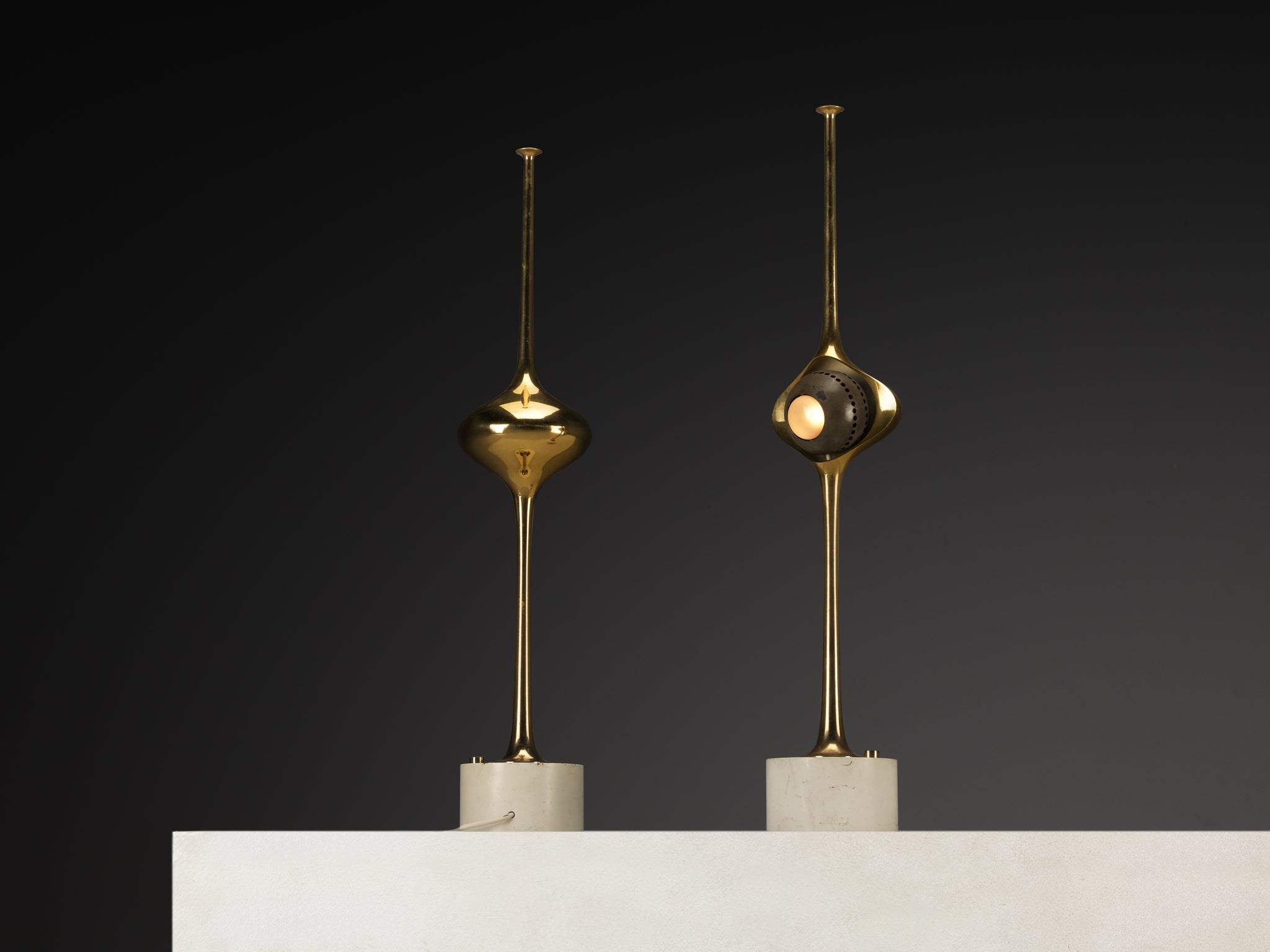 Angelo Lelii for Arredoluce ‘Cobra’ Table Lamps in Brass Lighting Morentz