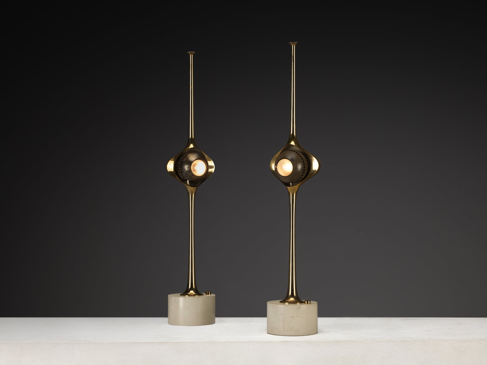 Angelo Lelii for Arredoluce ‘Cobra’ Table Lamps in Brass Lighting Morentz