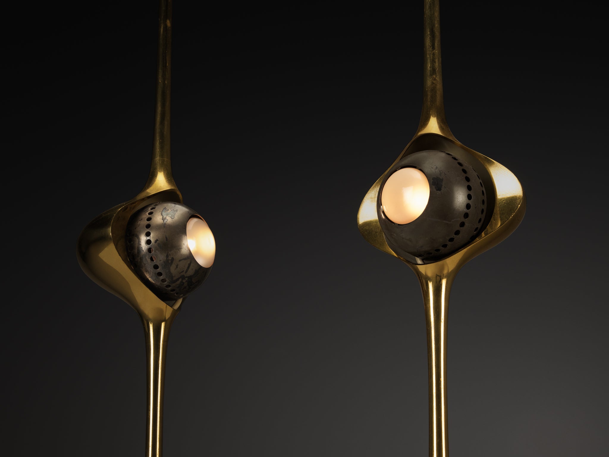 Angelo Lelii for Arredoluce ‘Cobra’ Table Lamps in Brass Lighting Morentz