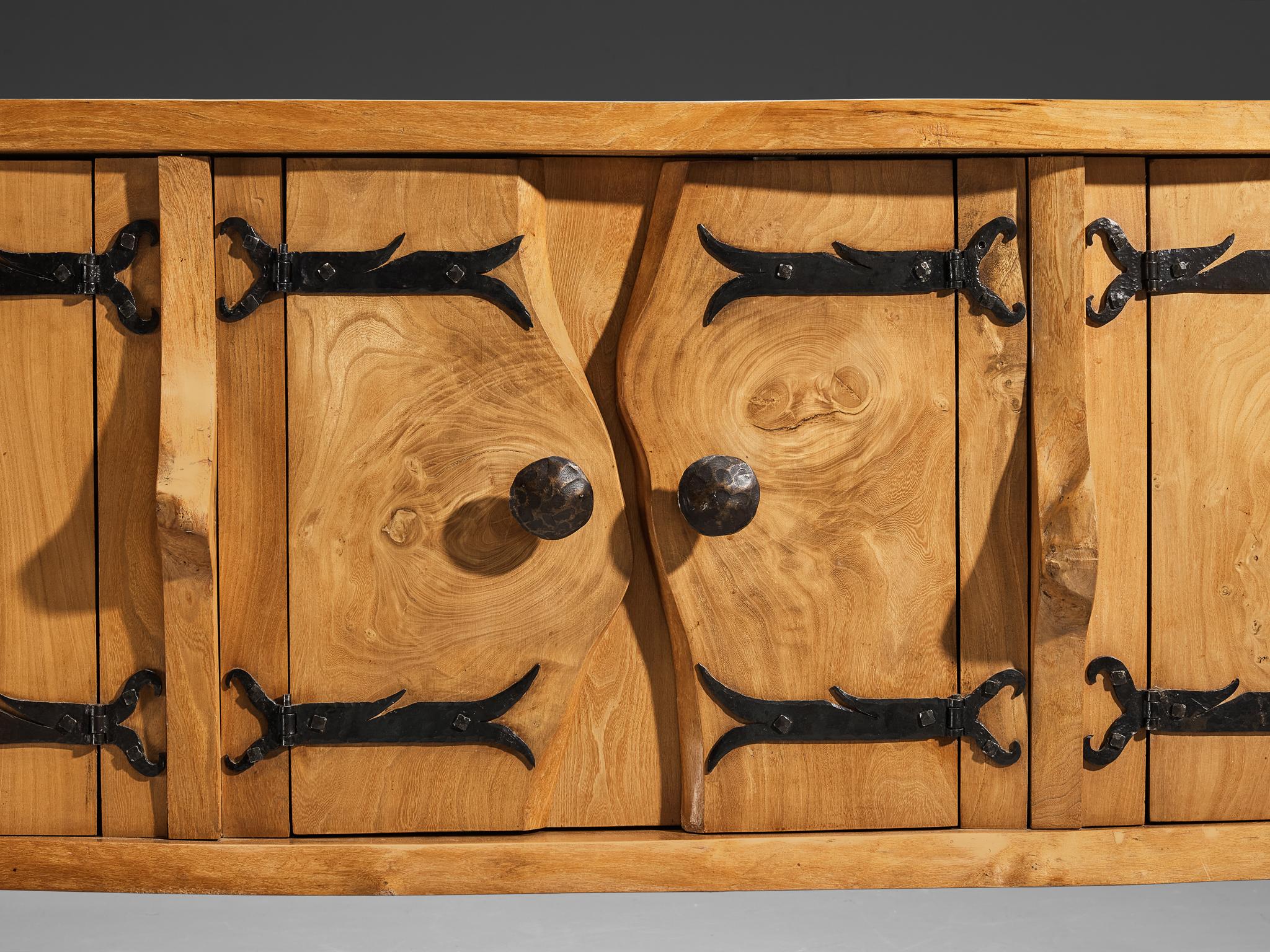 Charles Flandres Sideboard in Solid Elm and Wrought Iron