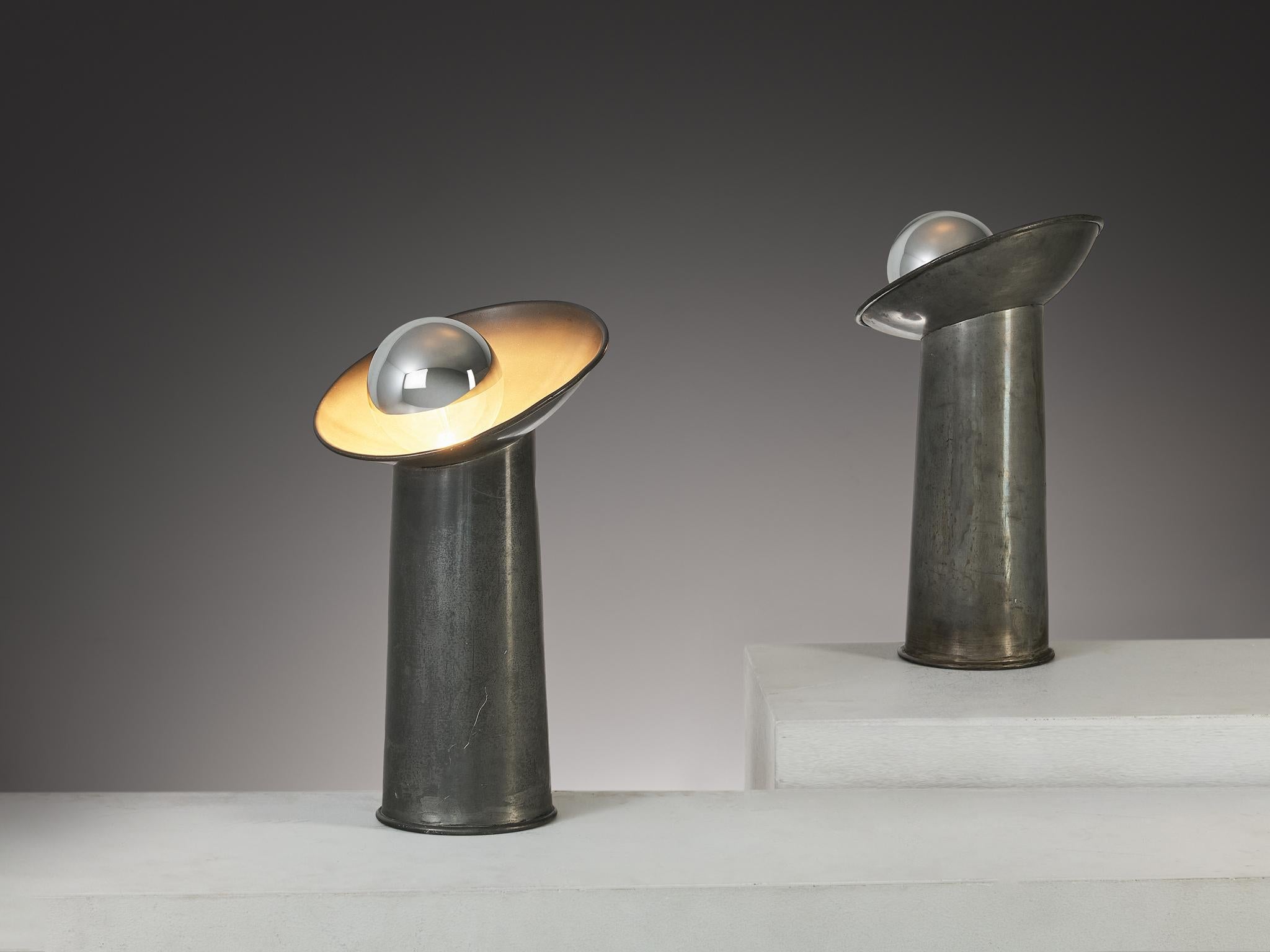 Gjlla Giani for Nucleo Sormani ‘Radar’ Table Lamps in Pewter
