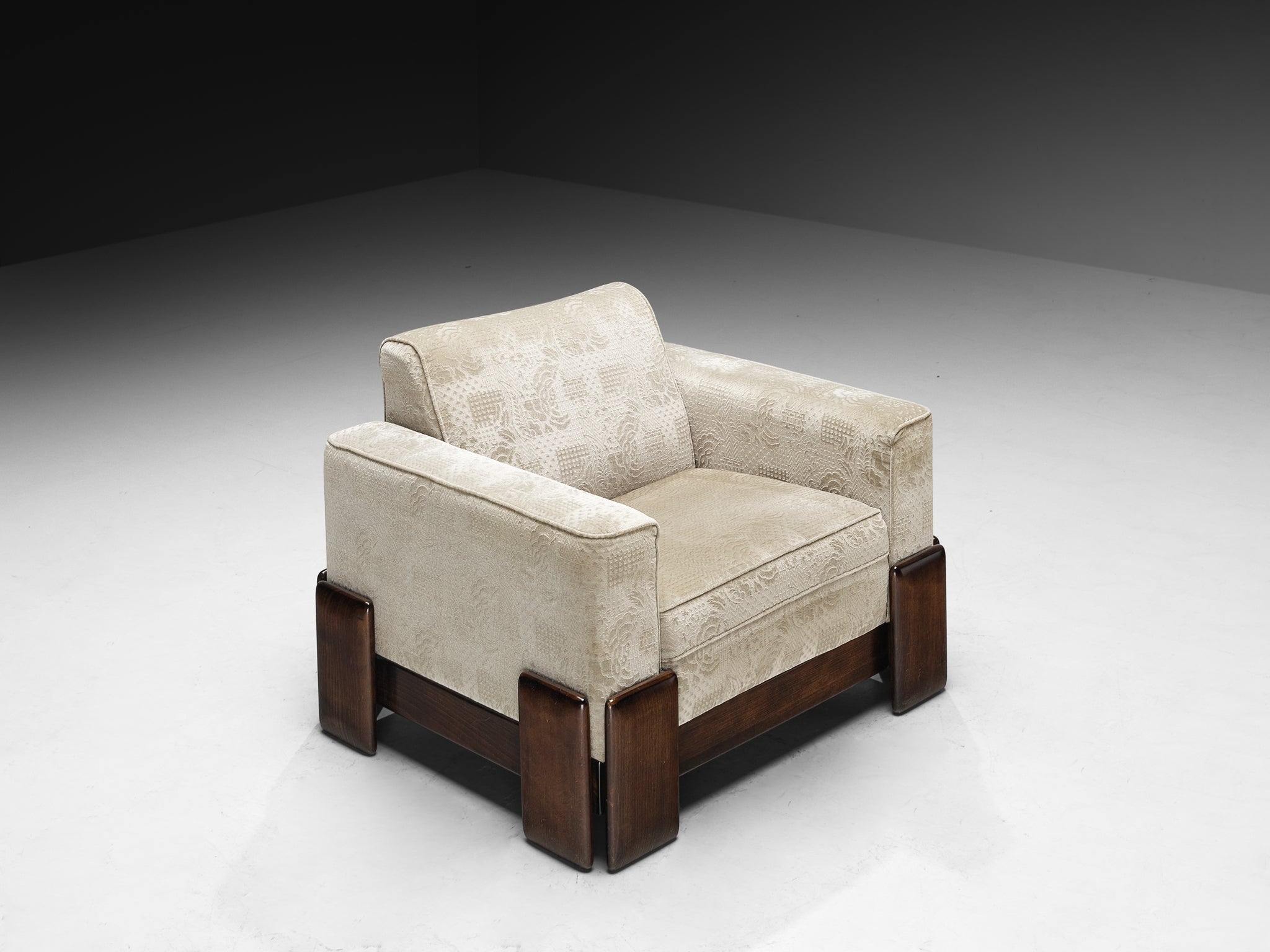Post-Modern Italian Lounge Chair in Wood and Creme Colored Velvet Upholstery