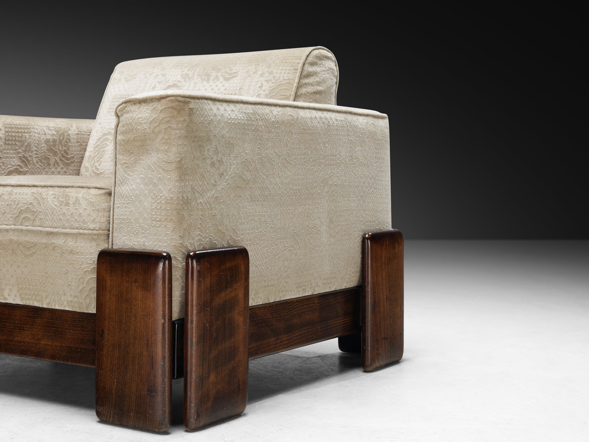 Post-Modern Italian Lounge Chair in Wood and Creme Colored Velvet Upholstery
