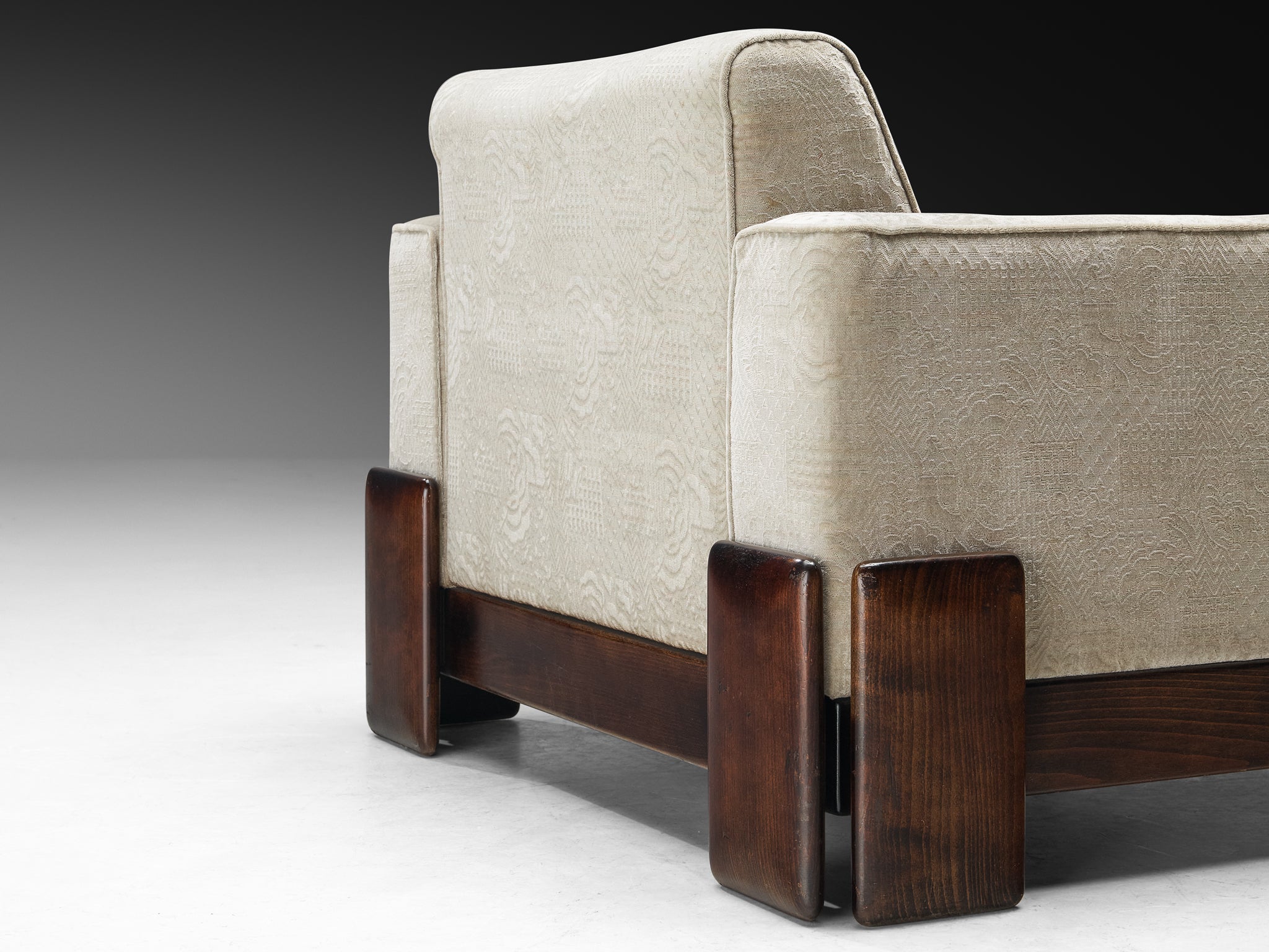 Post-Modern Italian Lounge Chair in Wood and Creme Colored Velvet Upholstery Seating Morentz