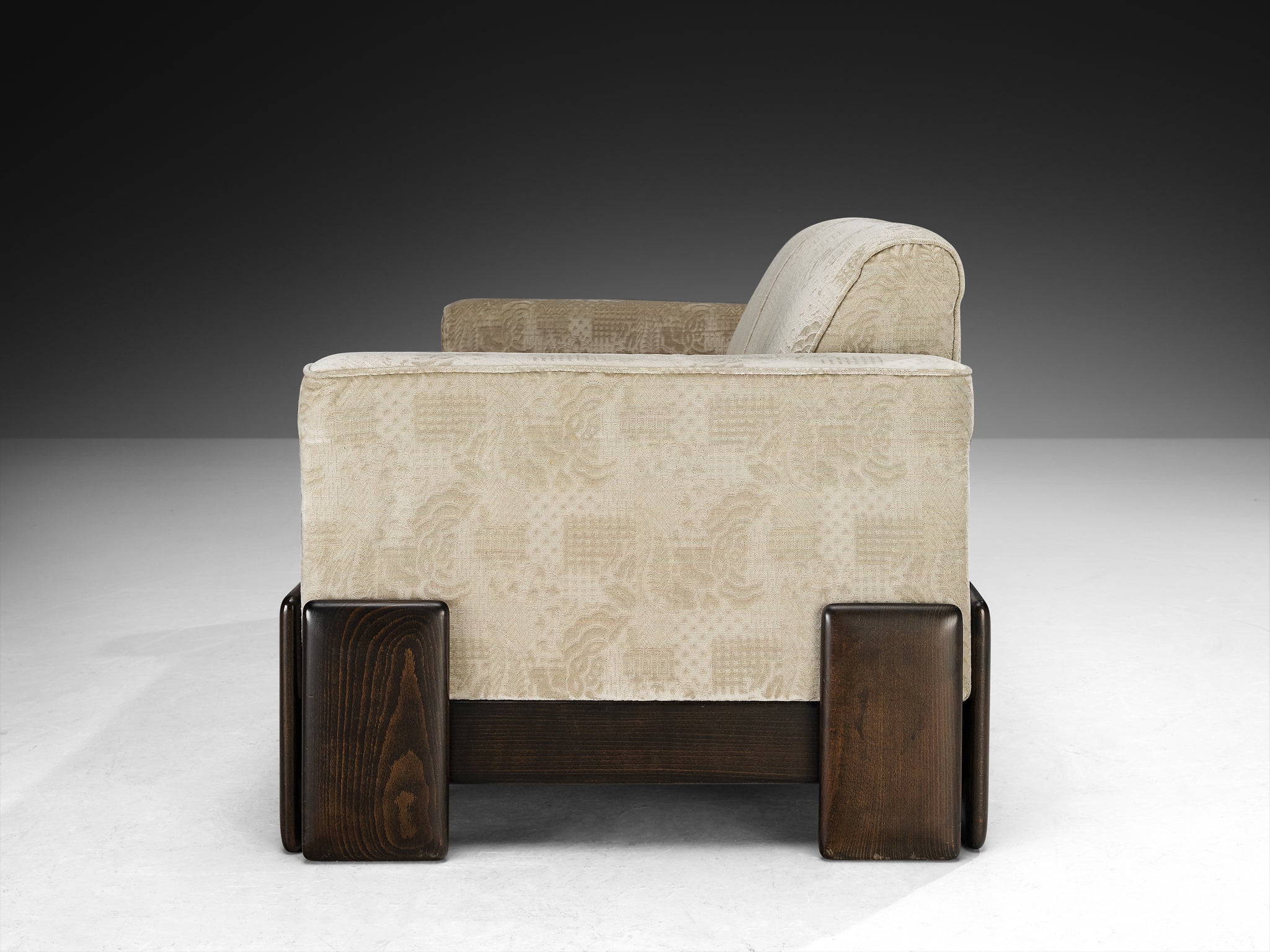 Post-Modern Italian Two Seat Sofa in Wood and Creme Colored Velvet Upholstery Seating Morentz