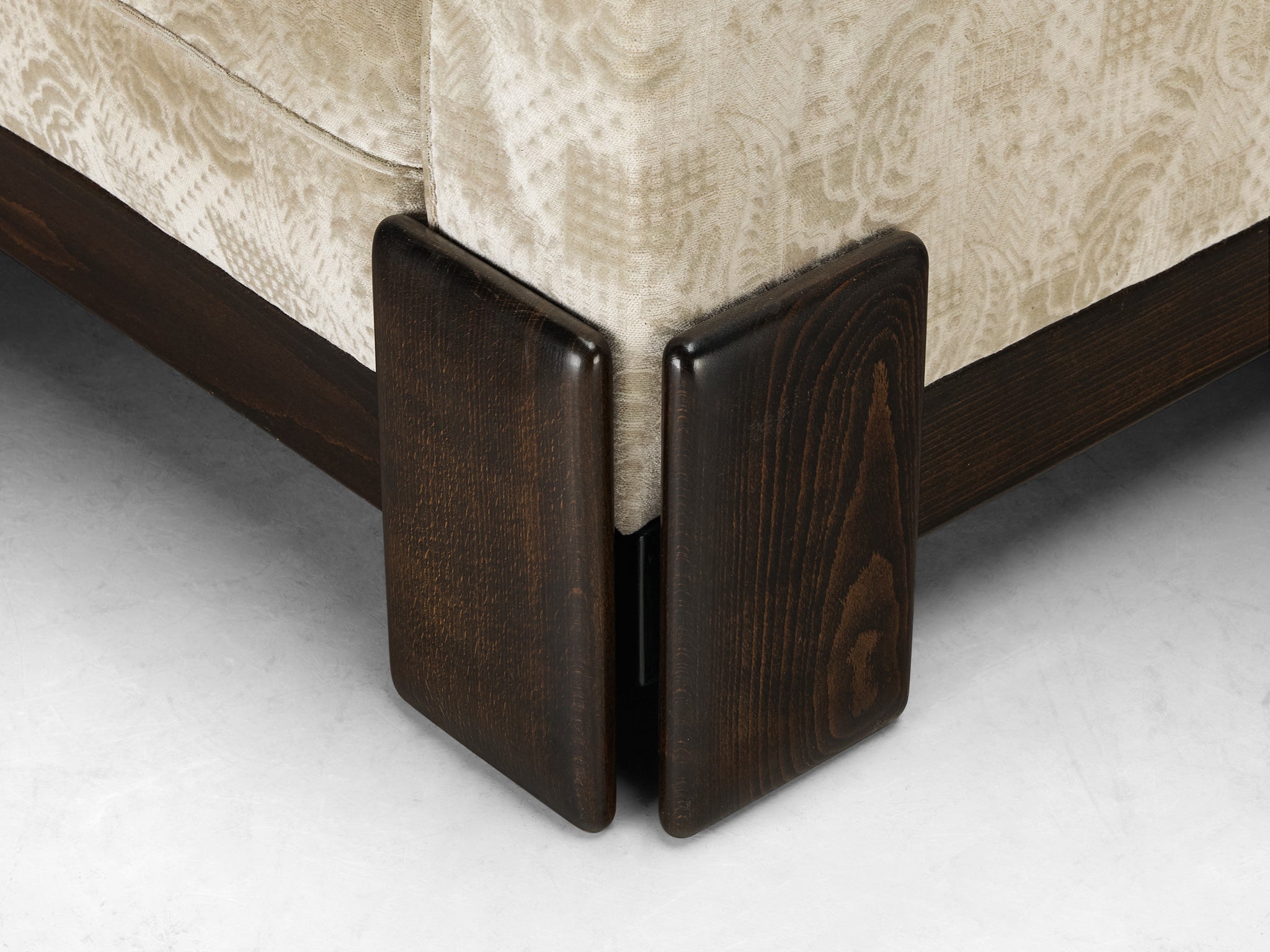 Post-Modern Italian Two Seat Sofa in Wood and Creme Colored Velvet Upholstery Seating Morentz