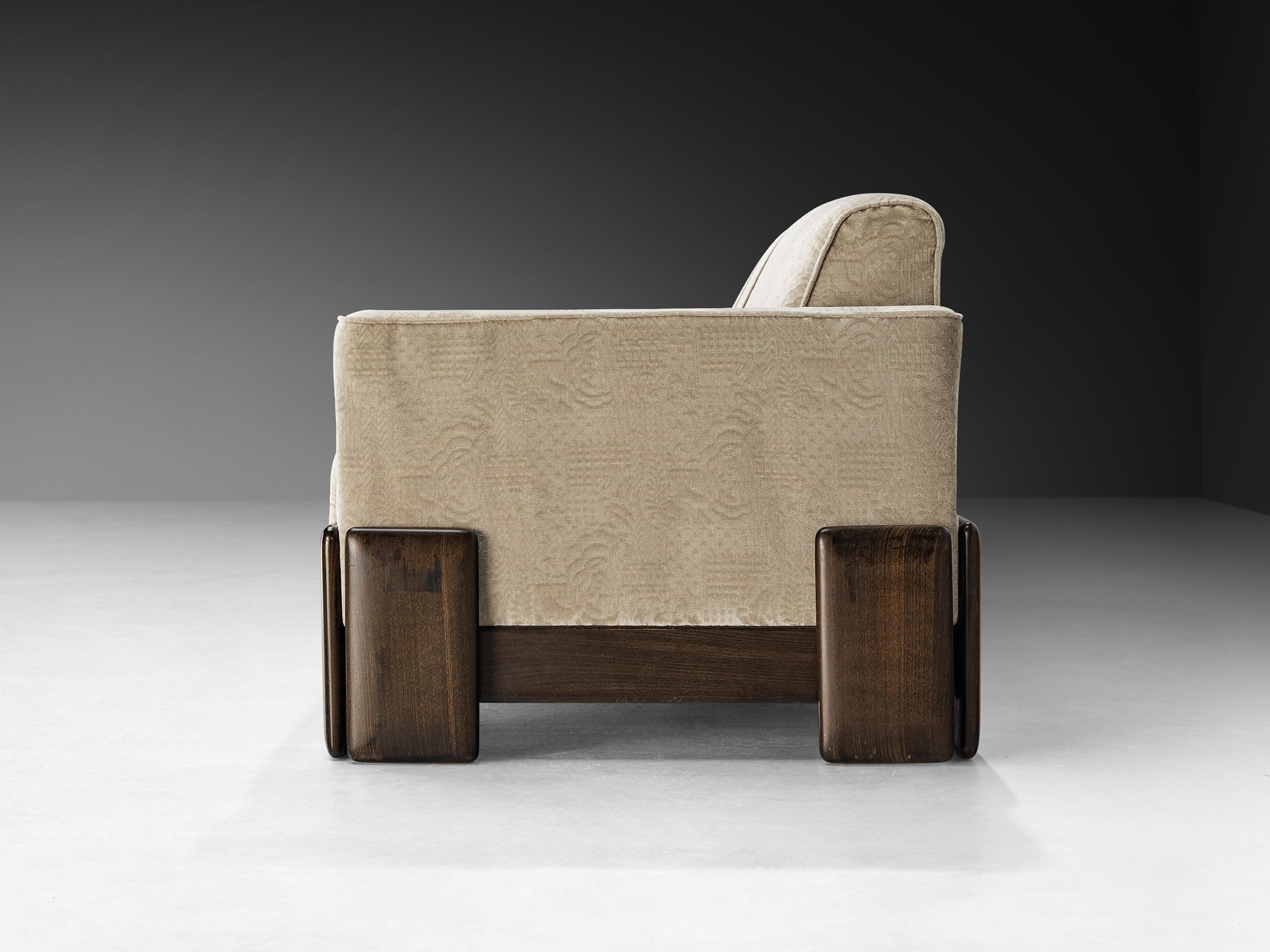 Post-Modern Italian Sofa in Wood and Creme Colored Velvet Upholstery Seating Morentz