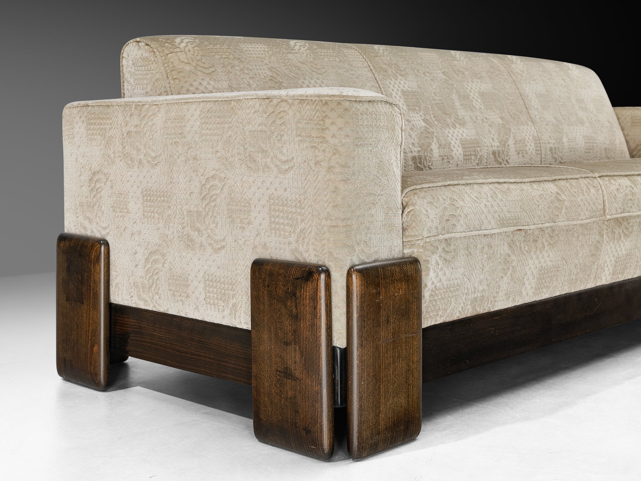 Post-Modern Italian Sofa in Wood and Creme Colored Velvet Upholstery Seating Morentz