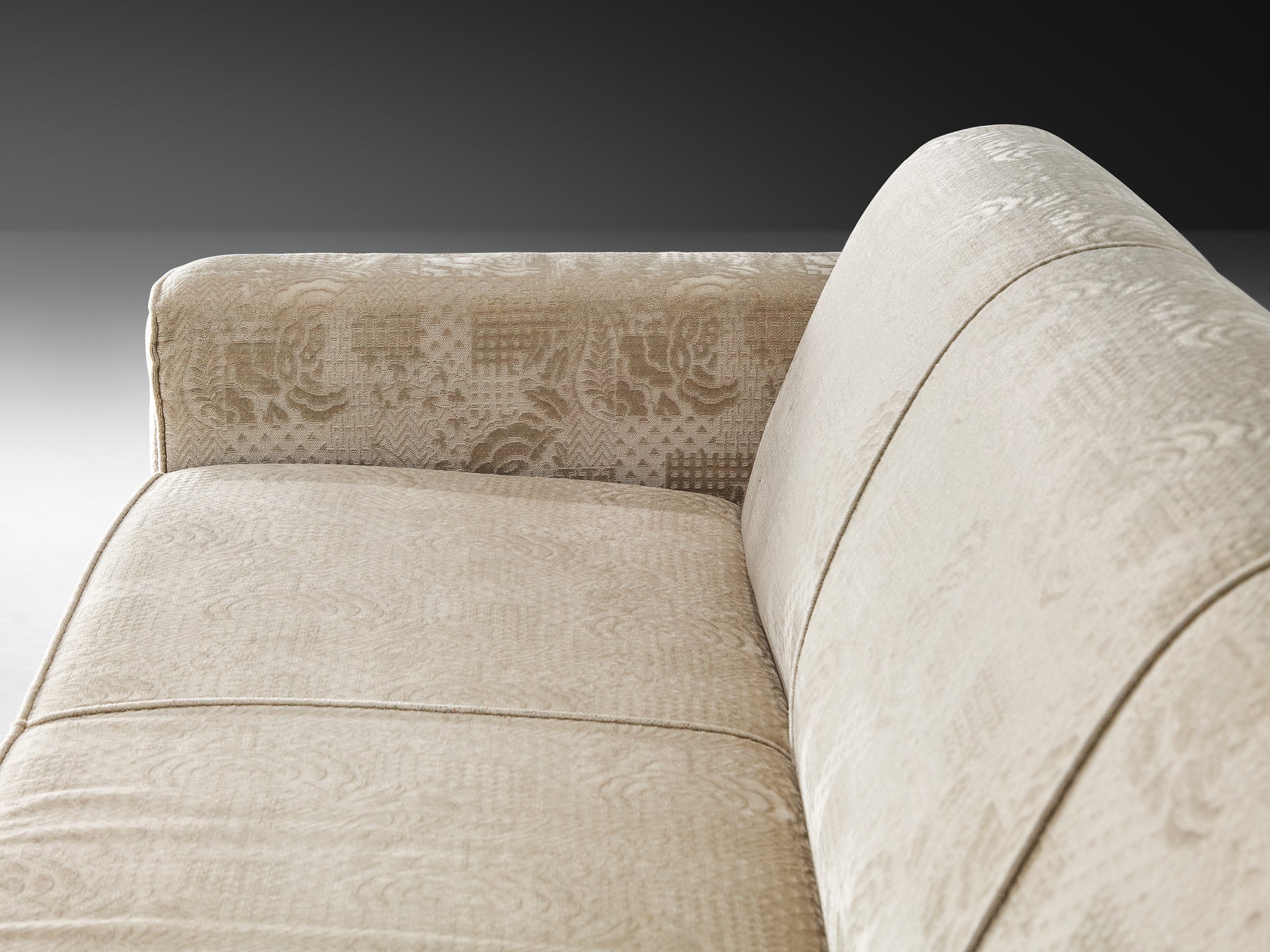 Post-Modern Italian Sofa in Wood and Creme Colored Velvet Upholstery Seating Morentz