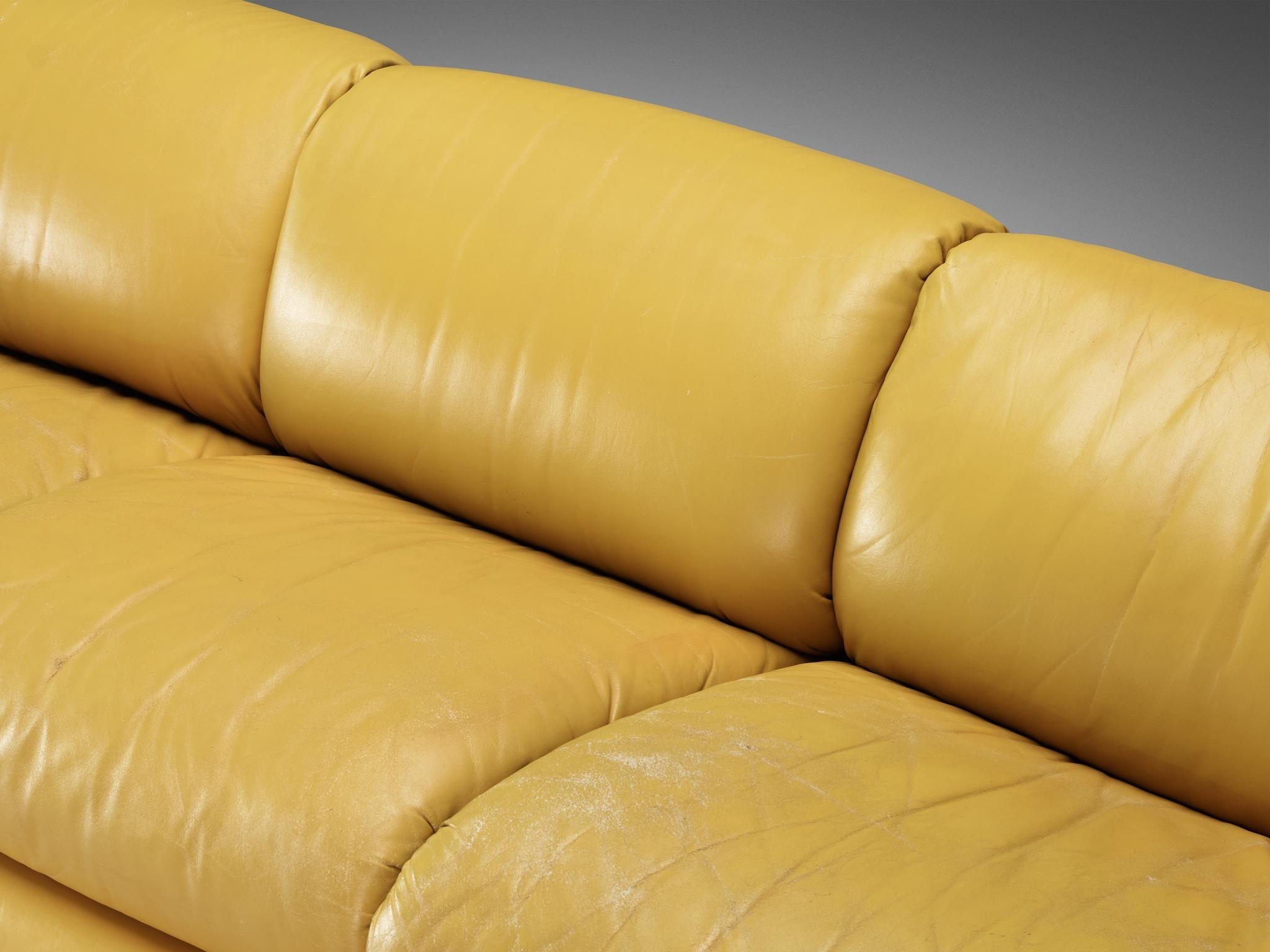 Three Seat Voluptuous Sofa in Yellow Leather