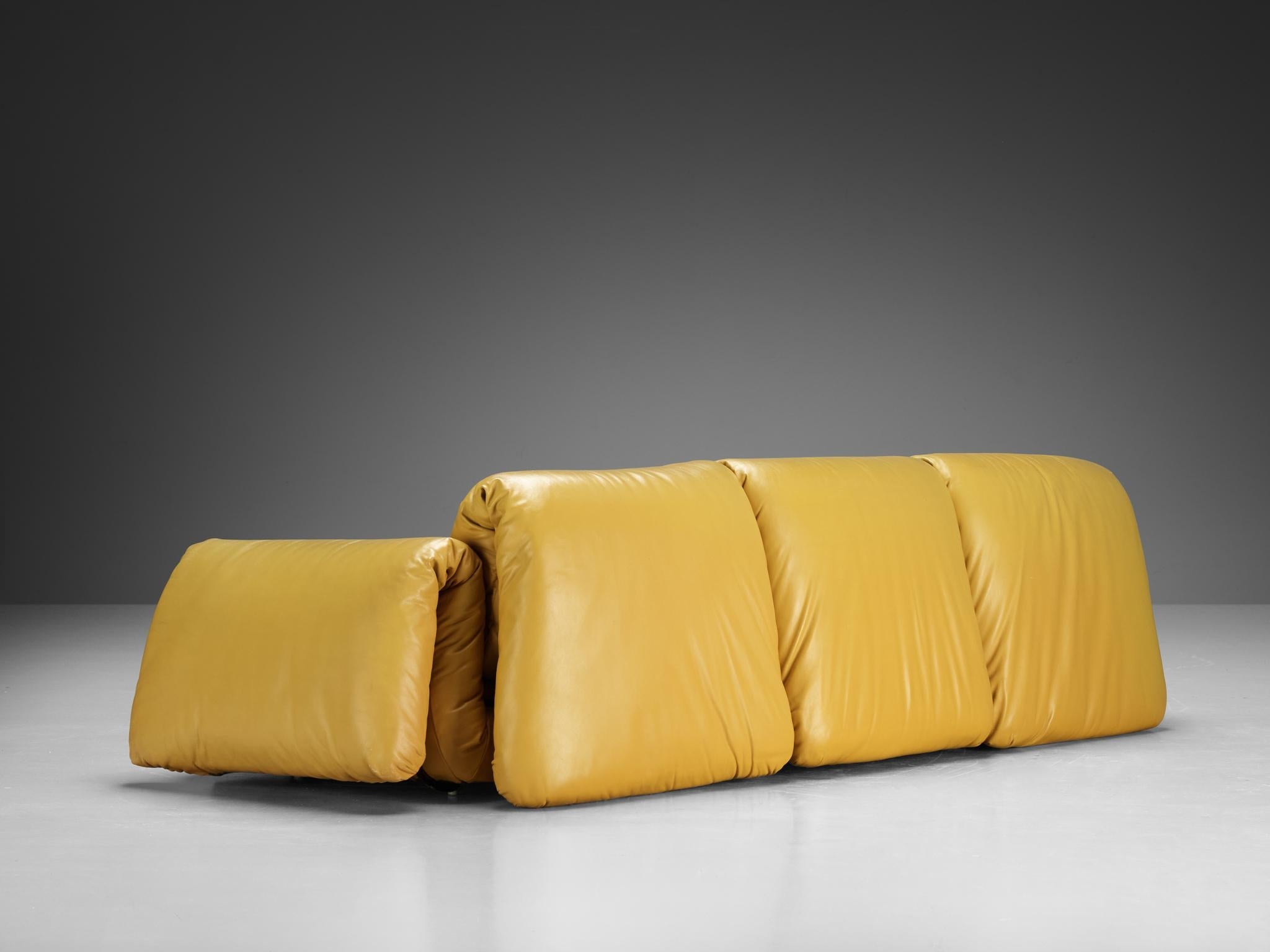 Three Seat Voluptuous Sofa in Yellow Leather