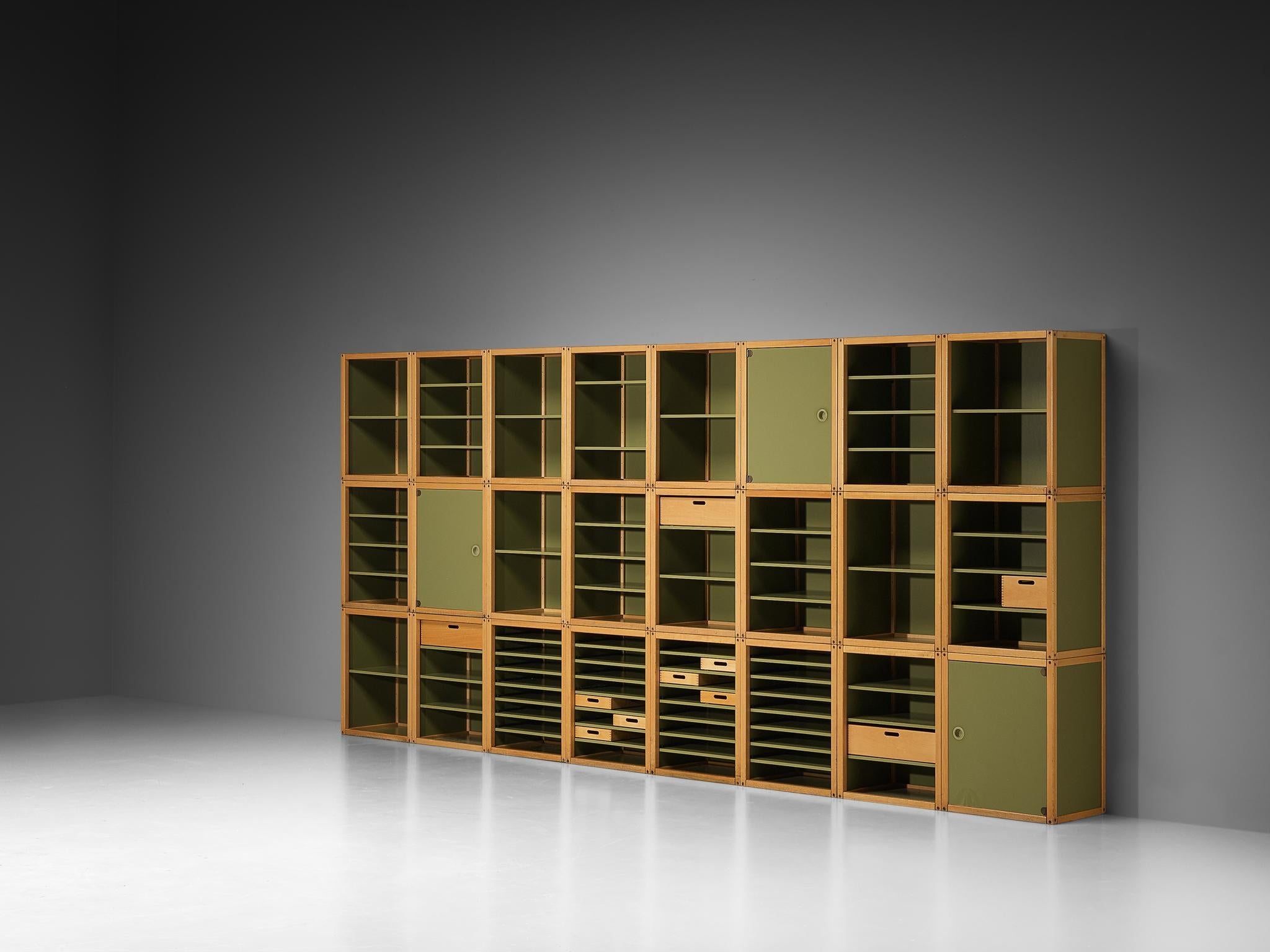 Modular 'Profilsystem' Wall Unit with Diverse Storage Compartments in Green case pieces and storage cabinets Morentz