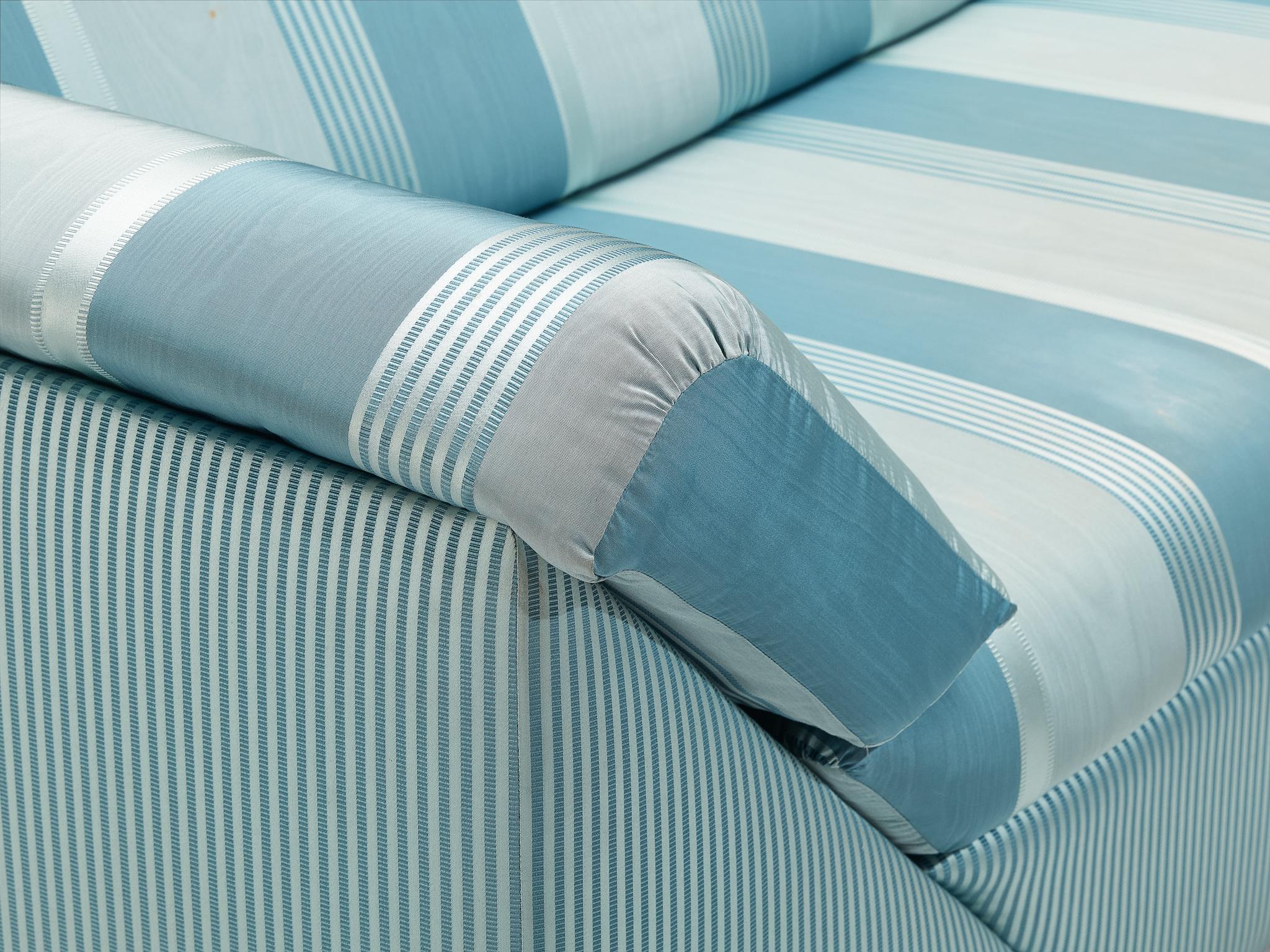 Substantial Sofa in Delicate Striped Green Blue Upholstery seating Morentz