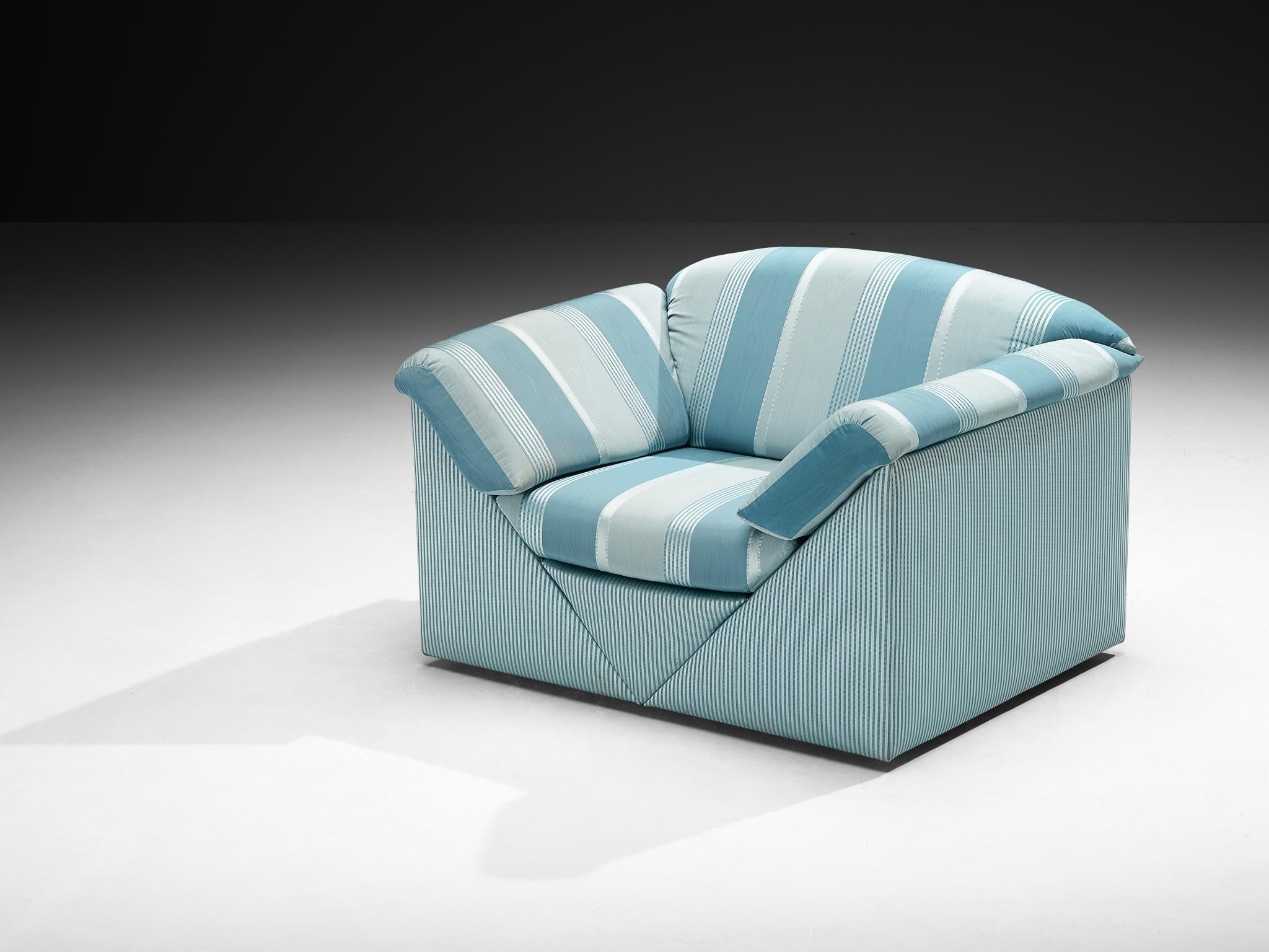 Substantial Lounge Chair in Delicate Striped Green Blue Upholstery seating Morentz