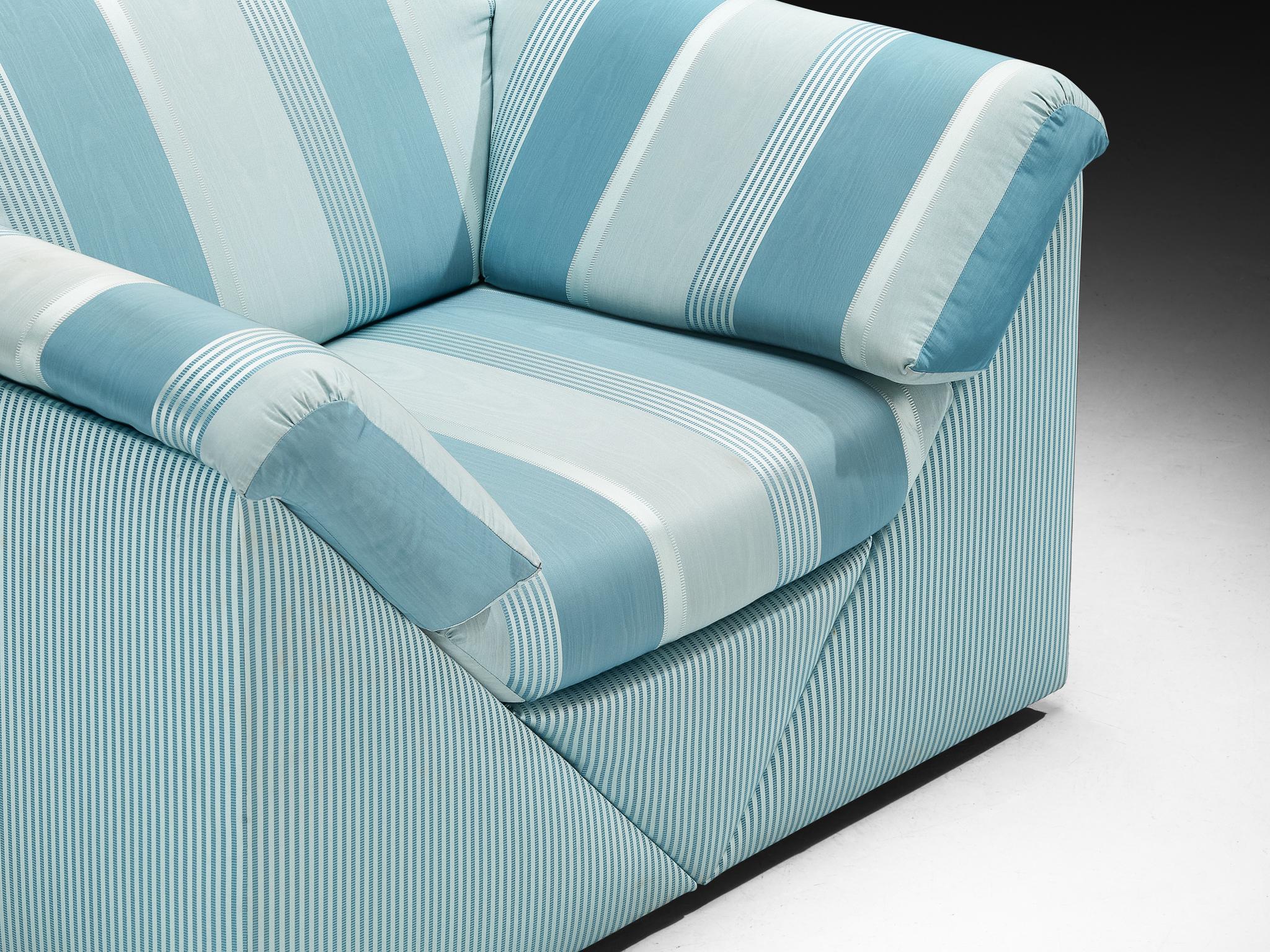 Substantial Lounge Chair in Delicate Striped Green Blue Upholstery seating Morentz
