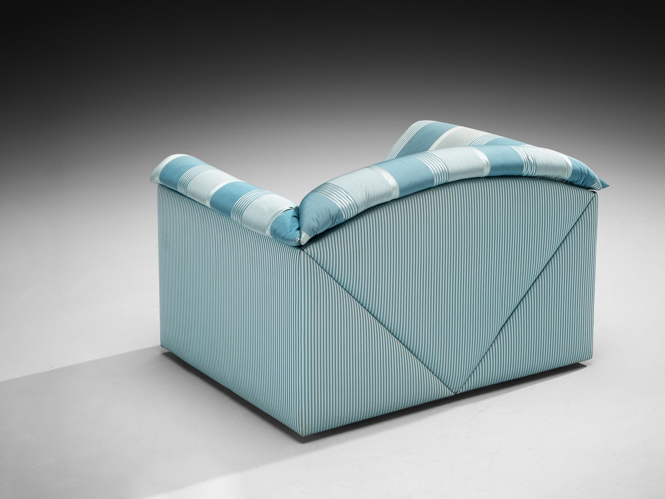 Substantial Lounge Chair in Delicate Striped Green Blue Upholstery seating Morentz