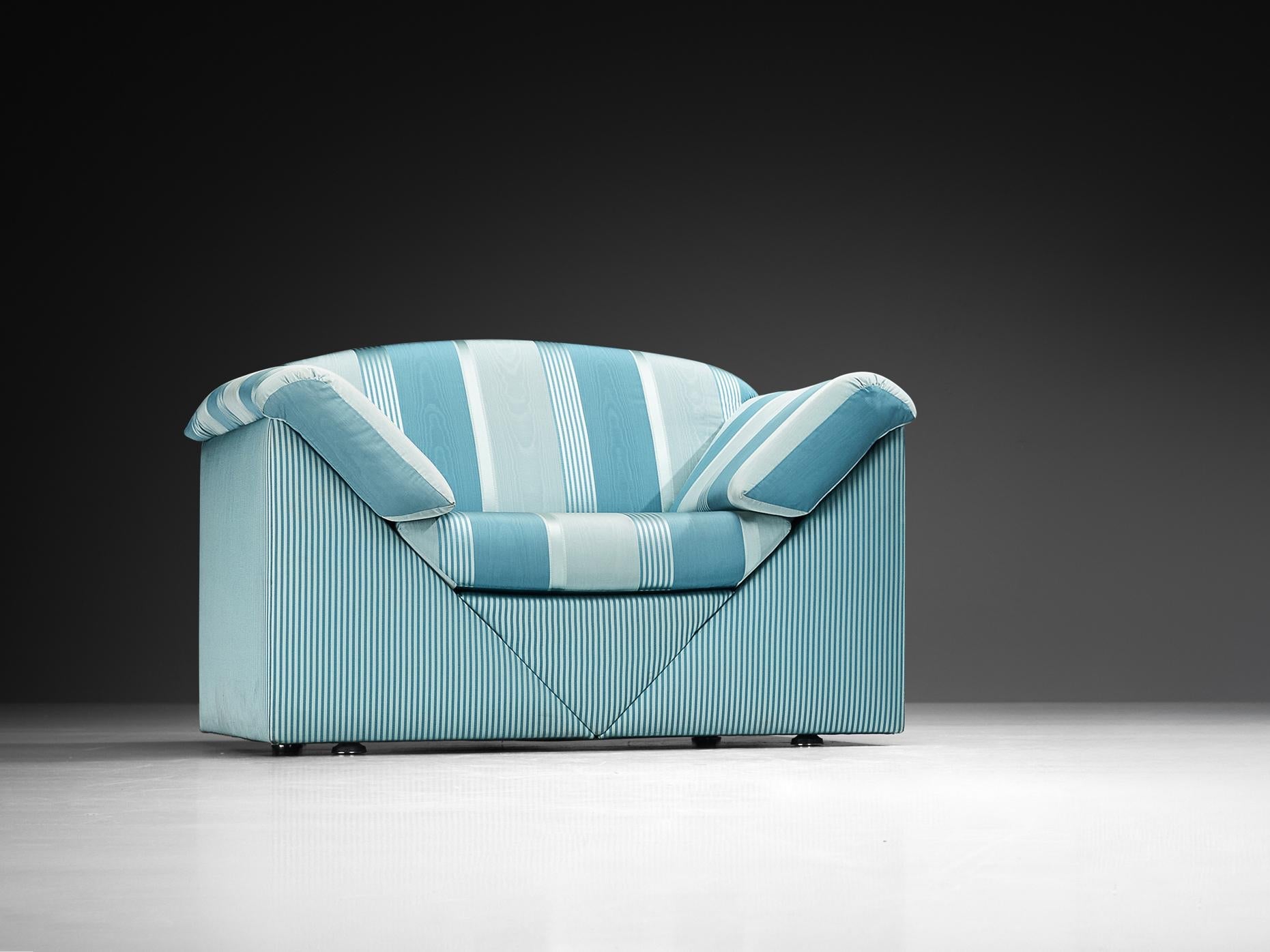 Substantial Lounge Chair in Delicate Striped Green Blue Upholstery seating Morentz