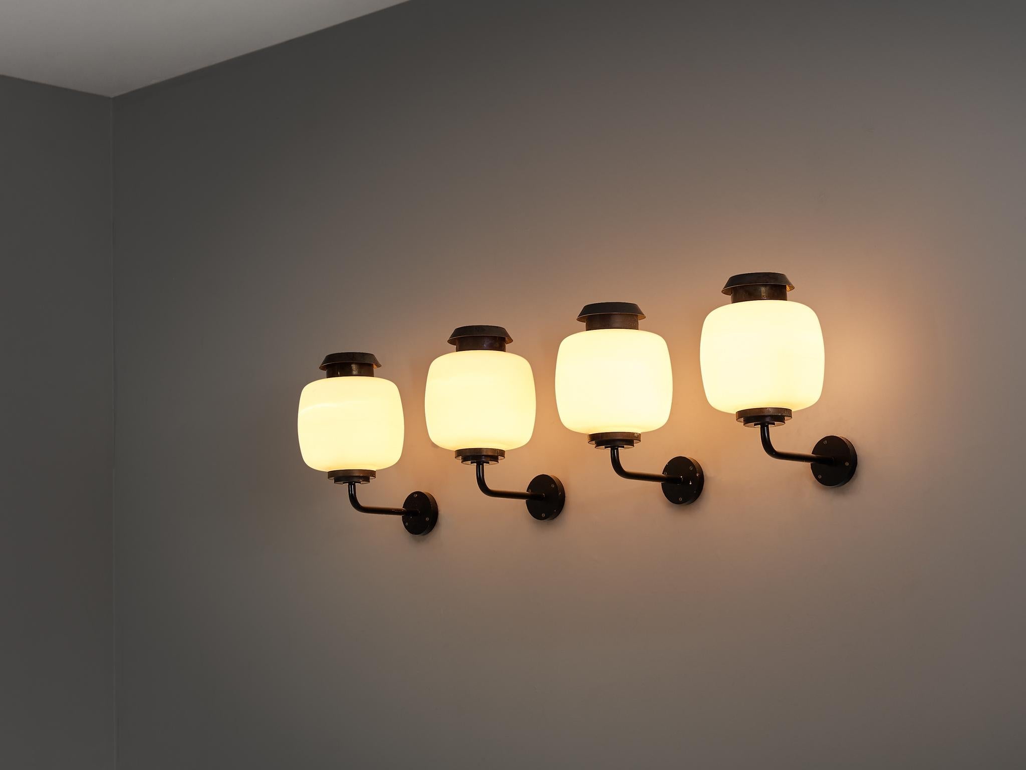 Lyfa 'Drabant' Wall Lights in White Opaque Glass and Copper